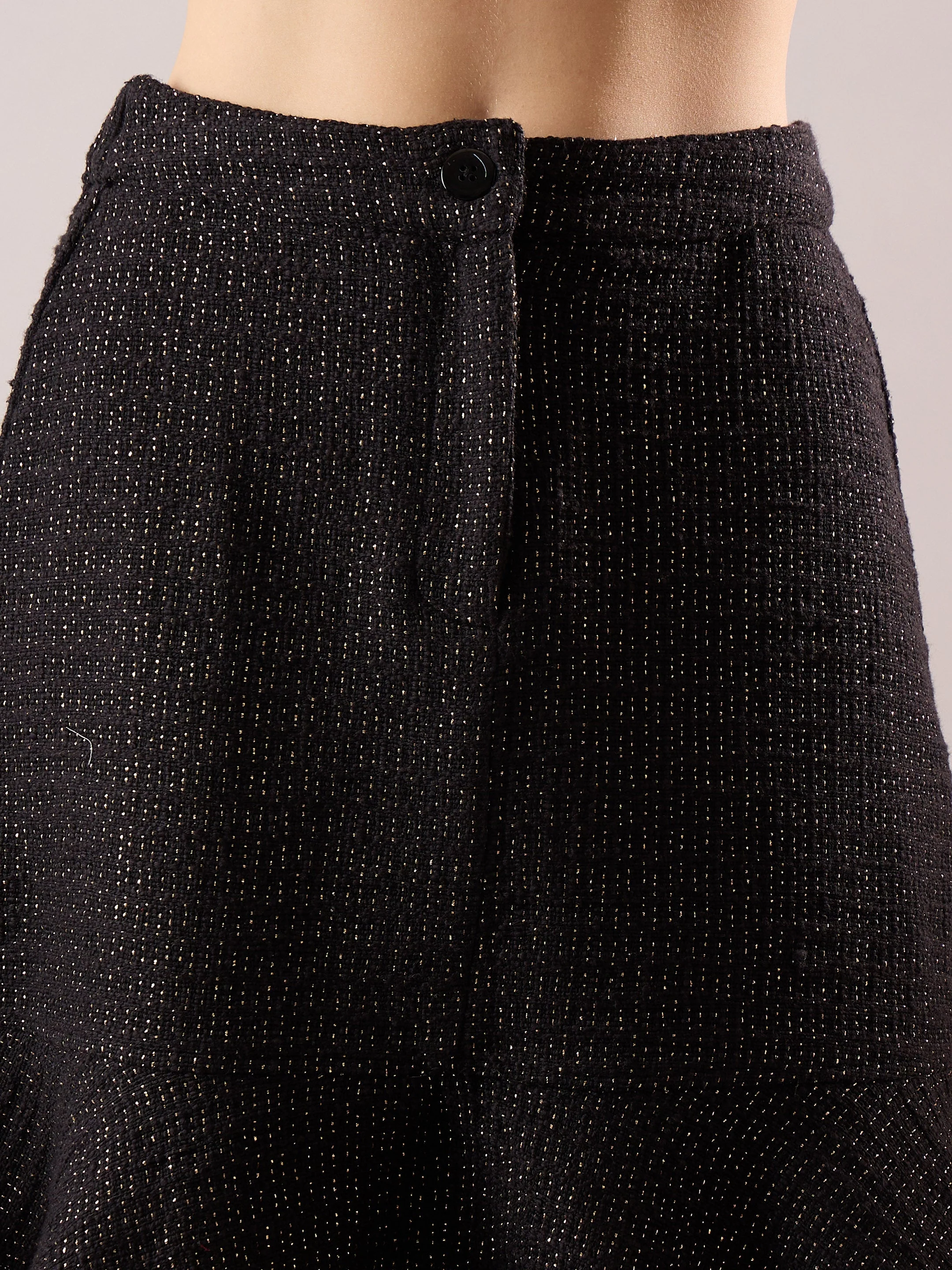 Women Black Tweed Waist Top With Flared Mini Skirt - Image 5