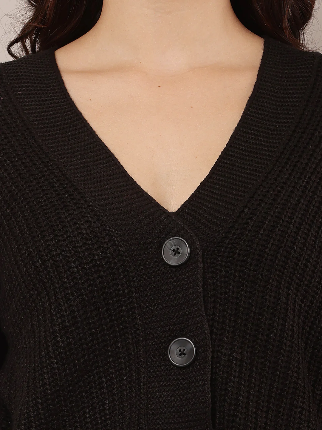 Women Black V-Neck Acrylic Cardigan - Image 5