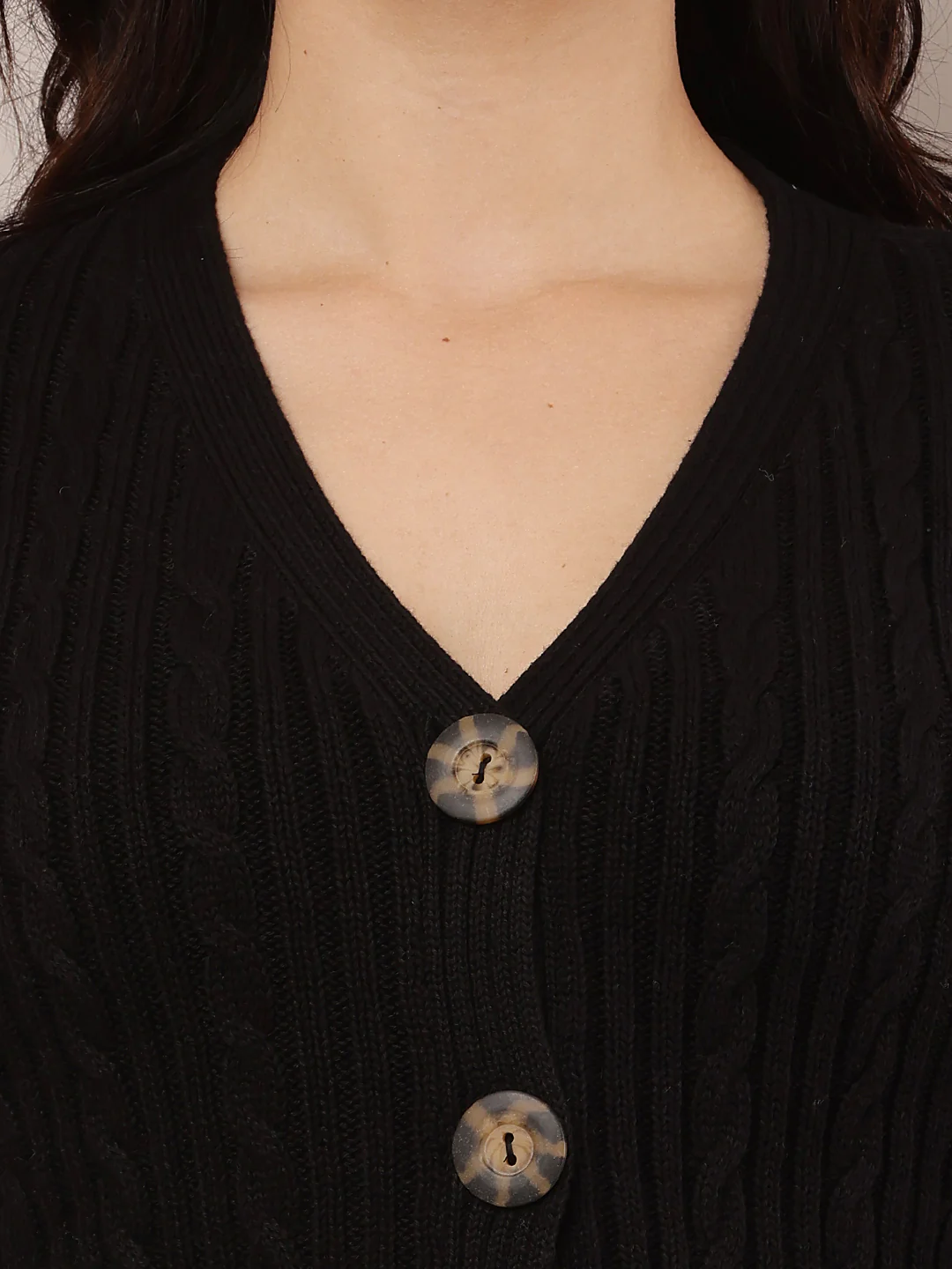 Women Black V-Neck Cotton Cardigan - Image 5