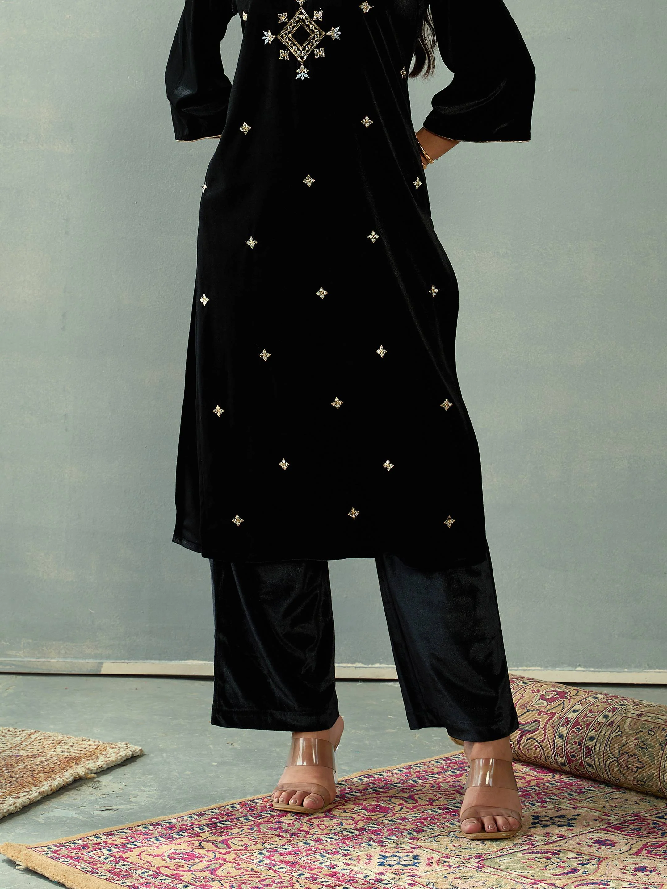 Women Black Velvet Elasticated Pants - Image 2