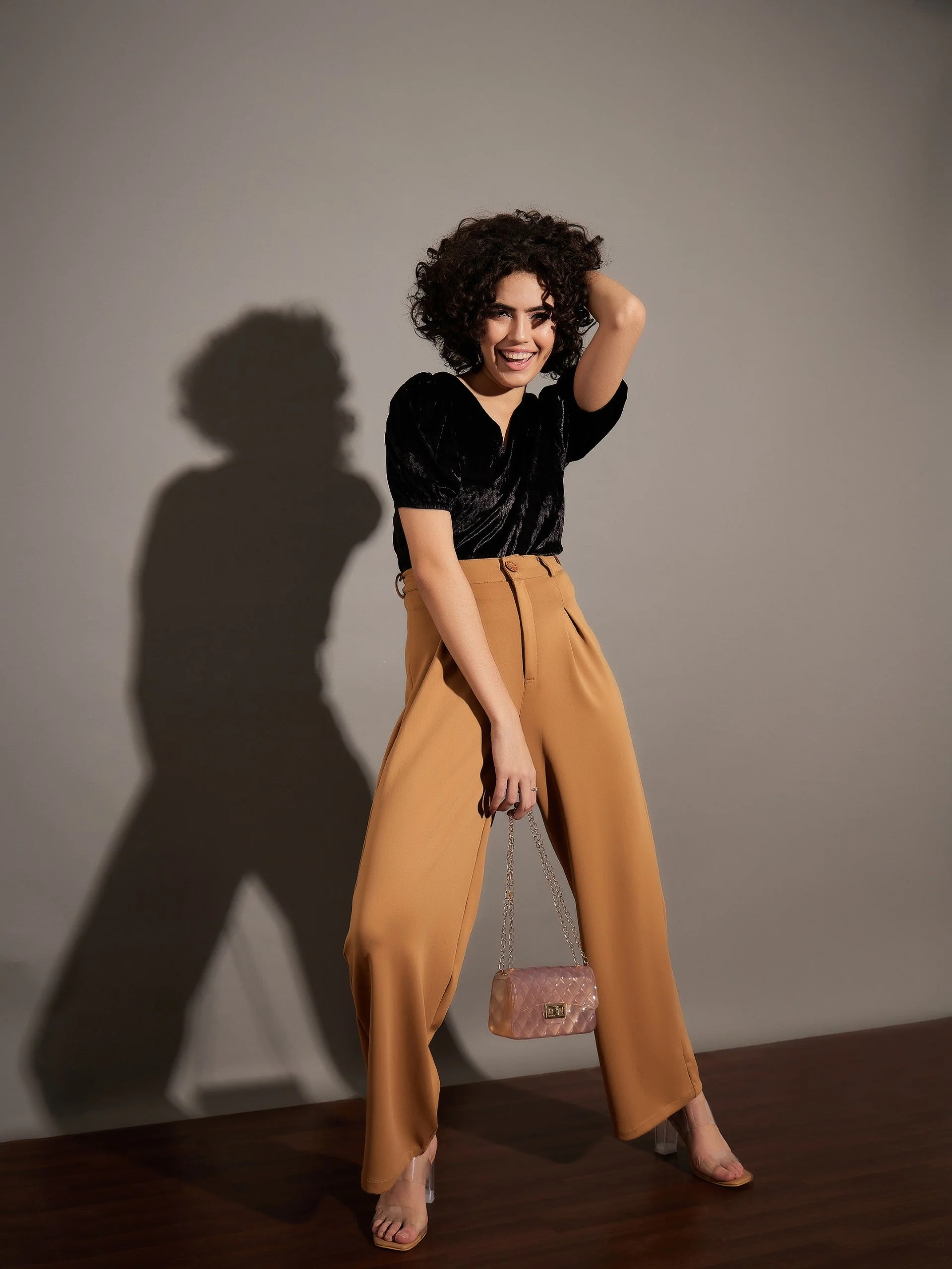 Women Black Velvet Puff Sleeves Top - Image 2