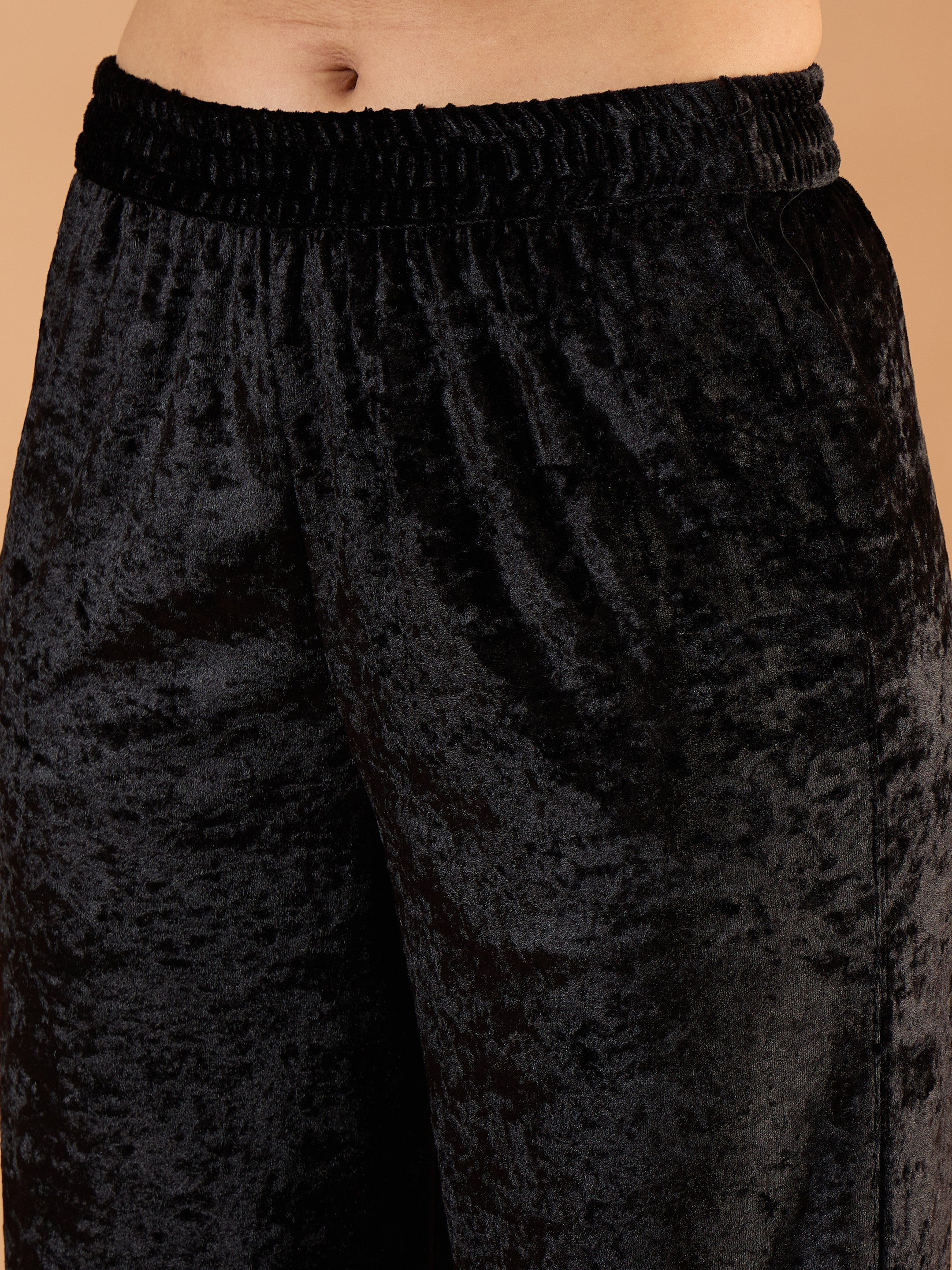 Women Black Velvet V Neck Embroidered Kurta With Straight Pants - Image 5