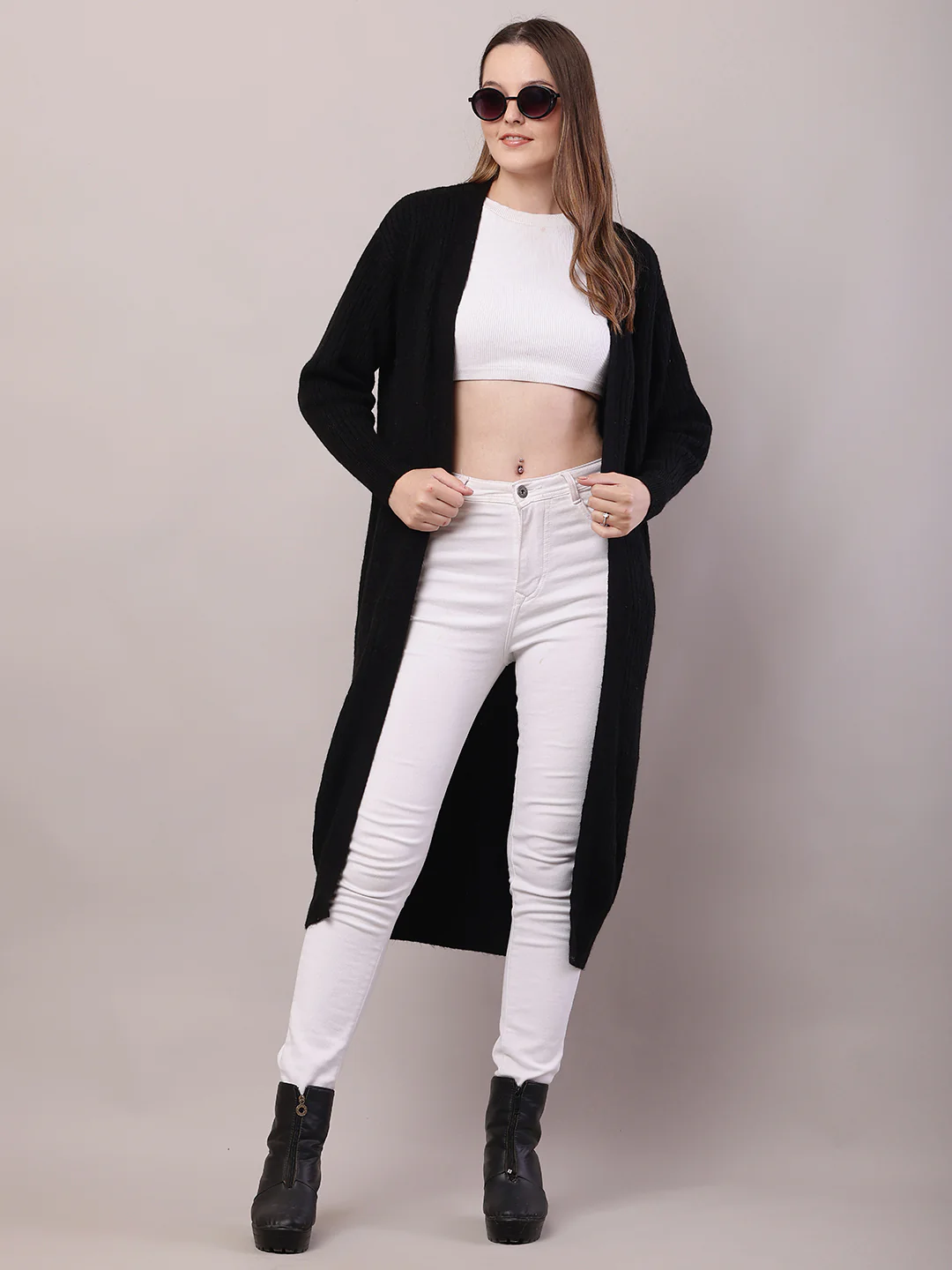 Women Black Viscose Front Open Long-Line Shrug - Image 3