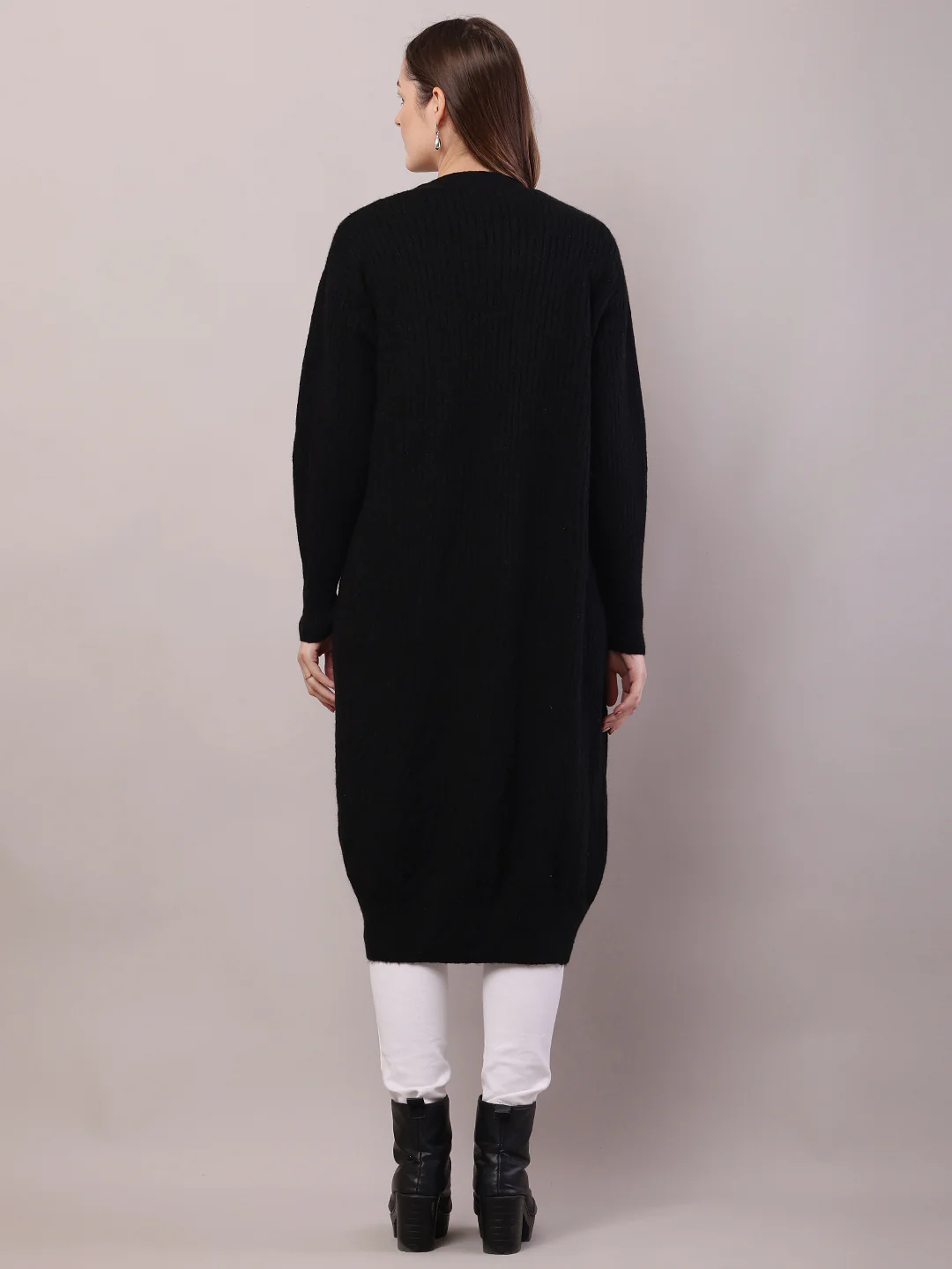 Women Black Viscose Front Open Long-Line Shrug - Image 4