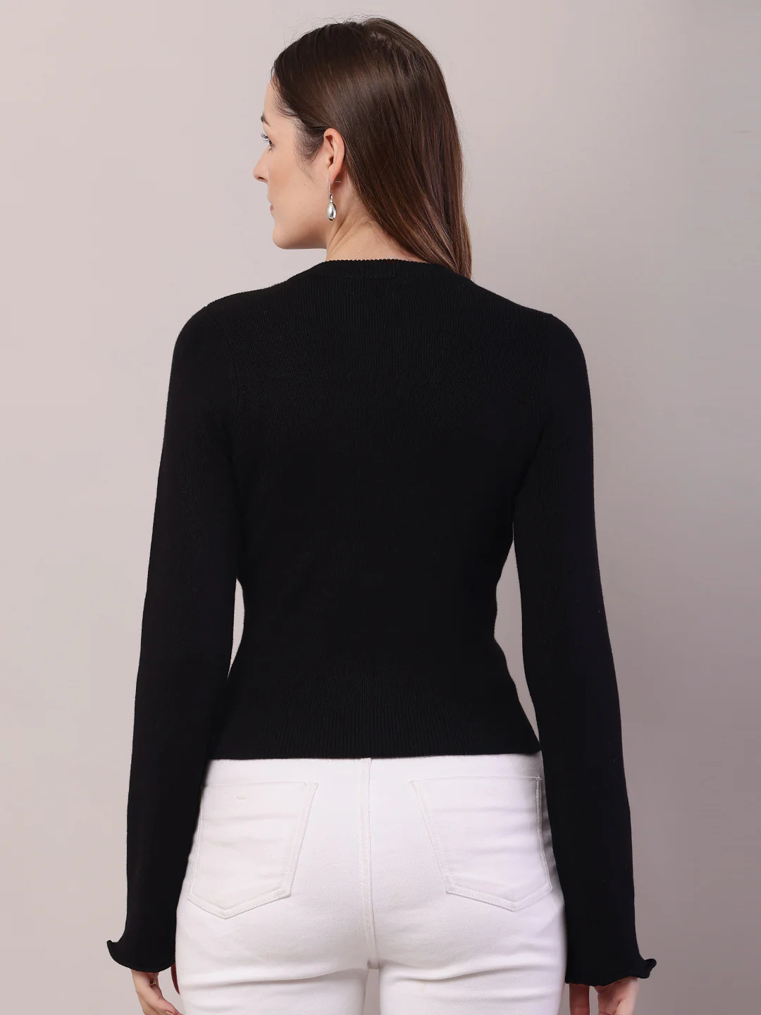 Women Black Viscose Full Sleeve V-Neck Sweater - Image 4