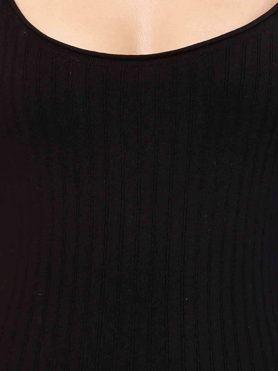 Women black viscose ribbed full sleeve bodycon dress - Image 5