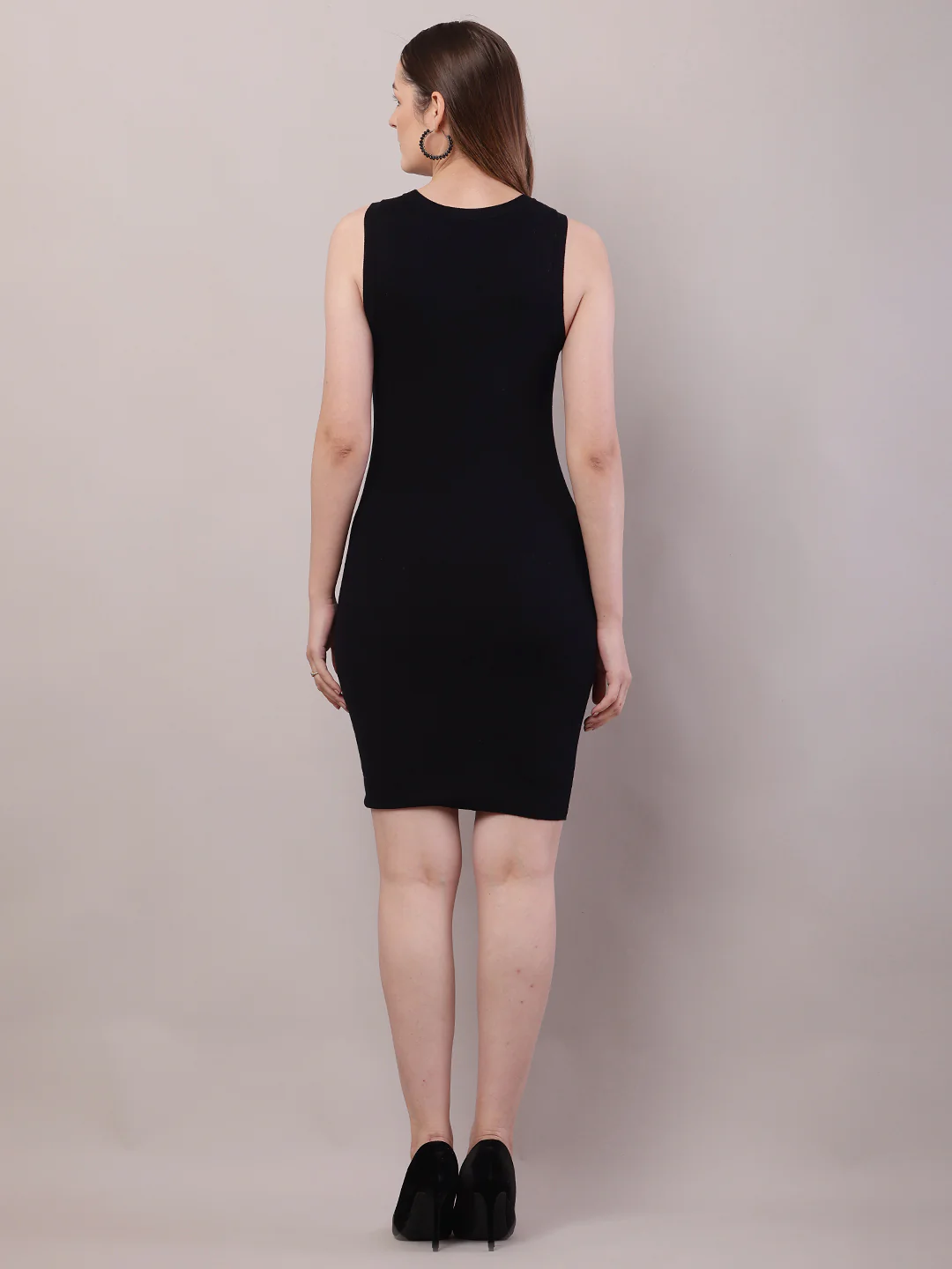 Women Black Viscose Sleeveless Round Neck Bodycon Dress - Image 4