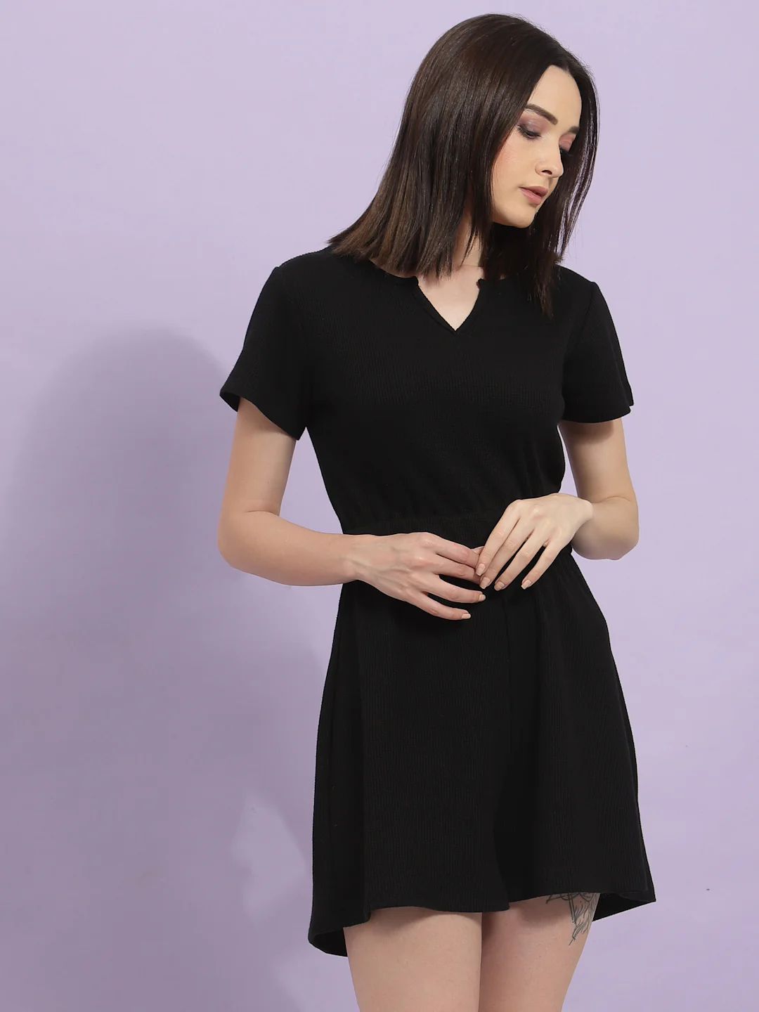Women Black Waffle Knit Playsuit - Image 3
