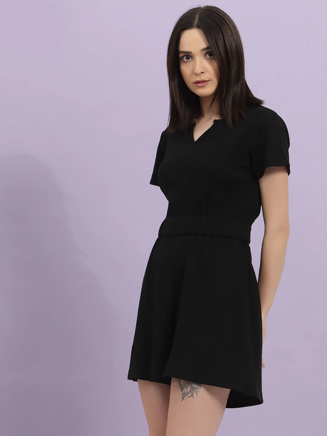 Women Black Waffle Knit Playsuit - Image 4