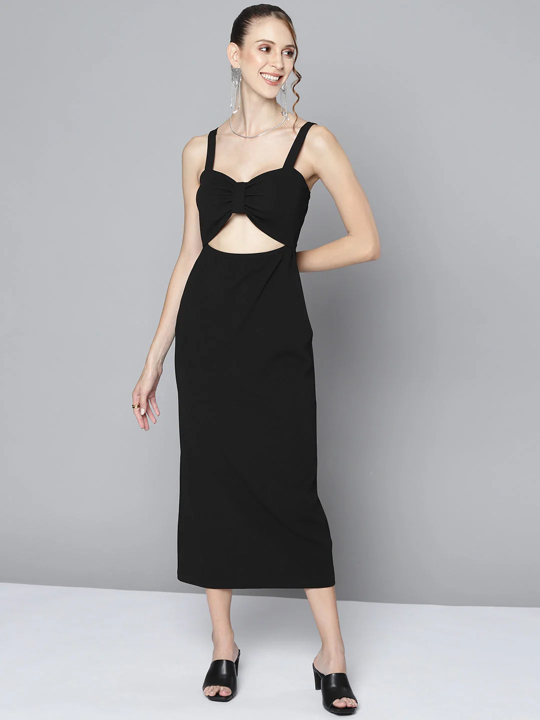 Women Black Waist Cut Out Bodycon Dress - Image 2
