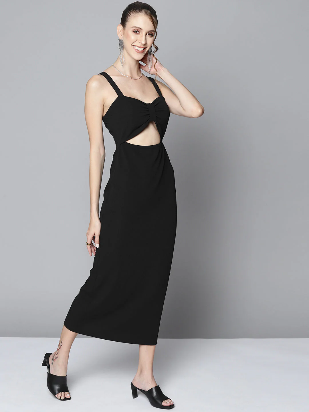 Women Black Waist Cut Out Bodycon Dress - Image 3