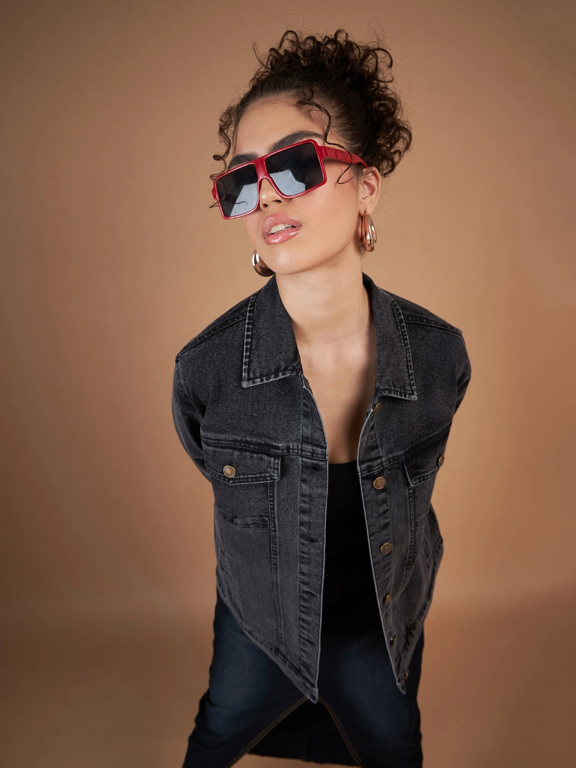 Women Black Washed Denim Oversized Jacket - Image 6