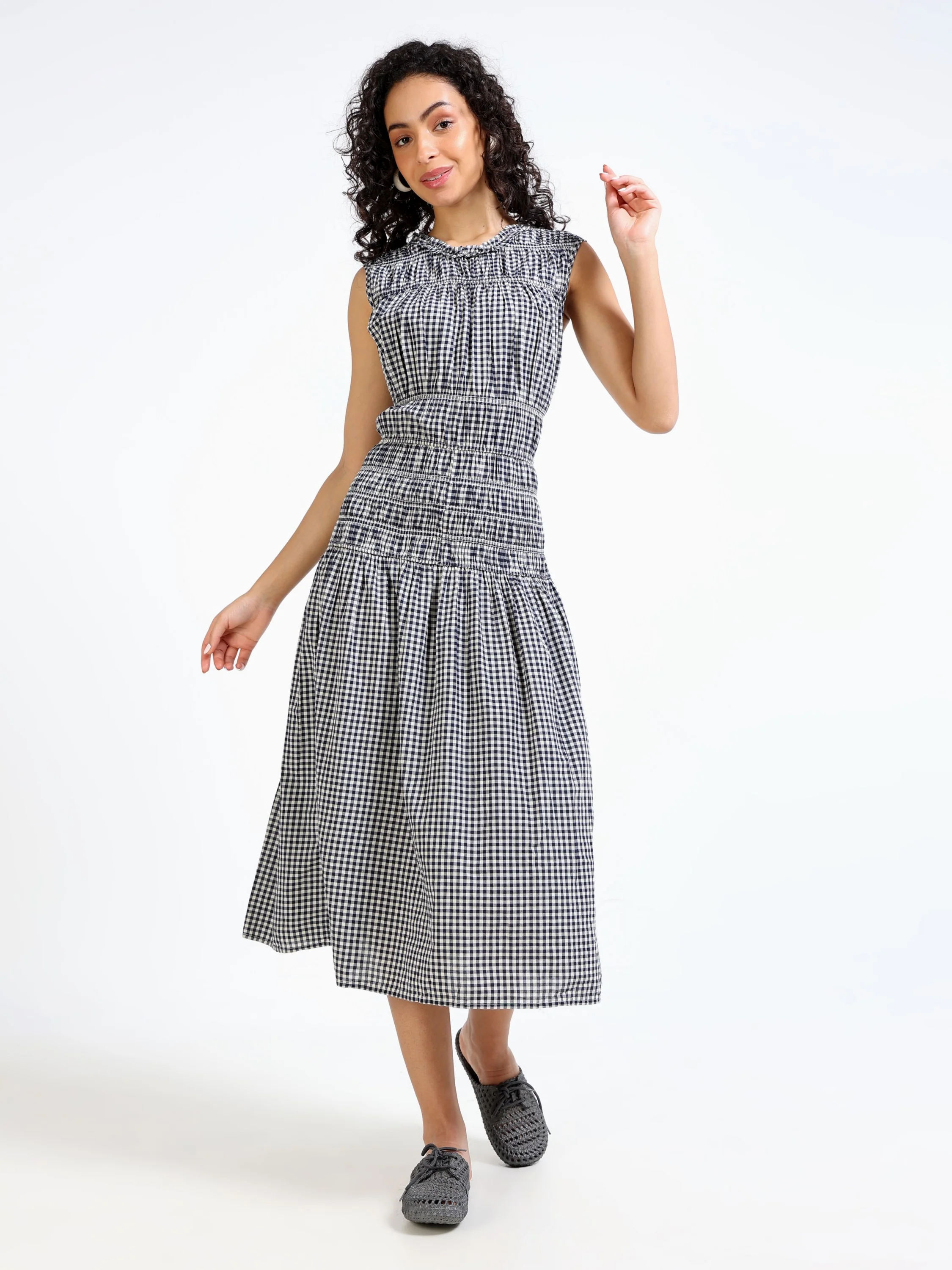 Women Checkered Vacation Dress - Image 2