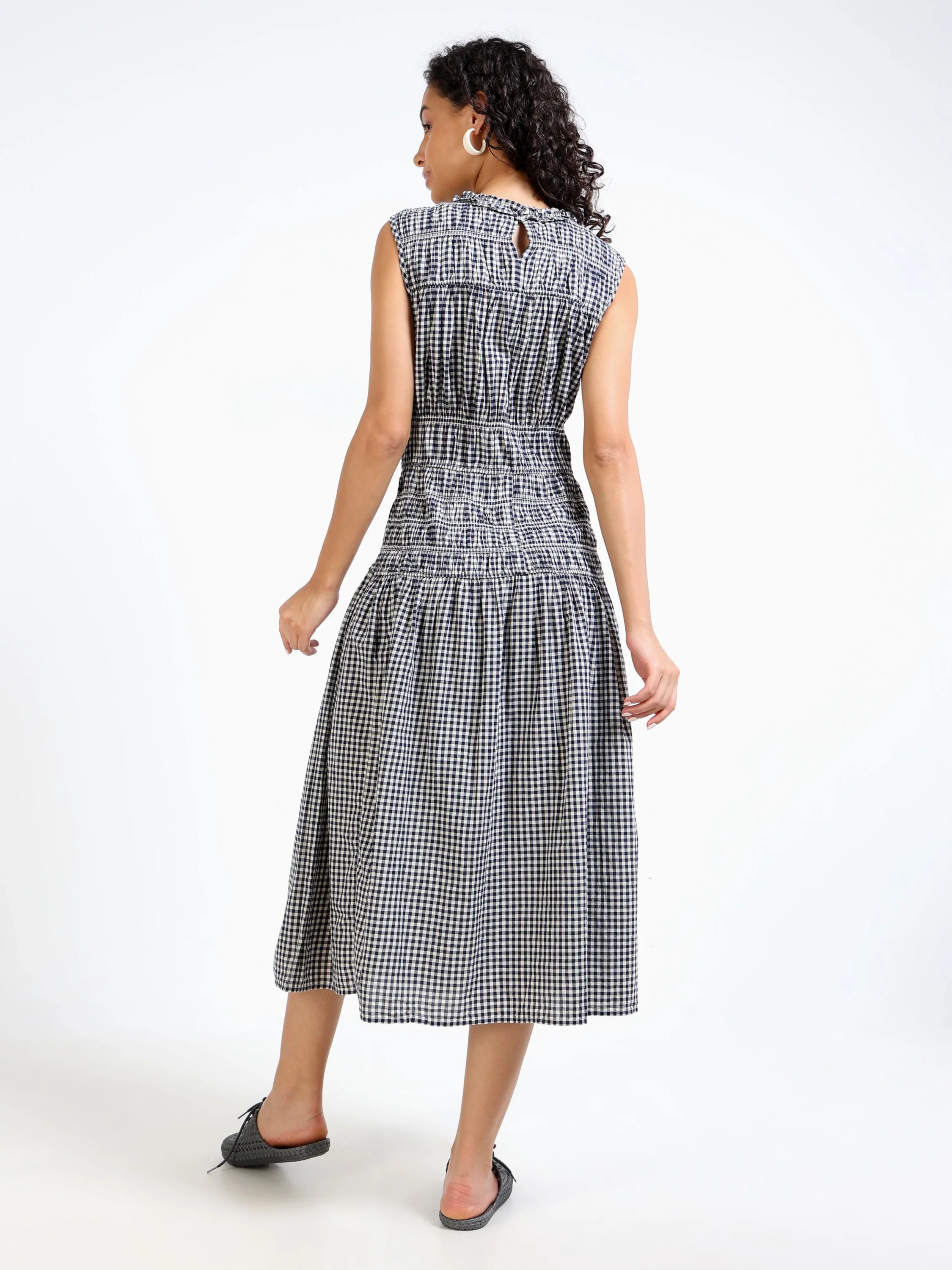 Women Checkered Vacation Dress - Image 3