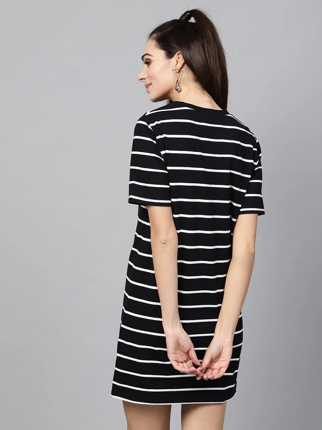 Women Black White Stripe Shift Dress - Image 3