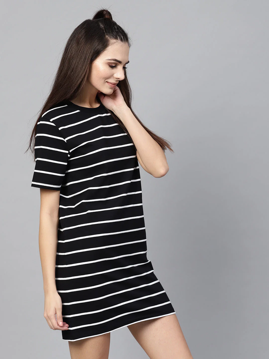 Women Black White Stripe Shift Dress - Image 4