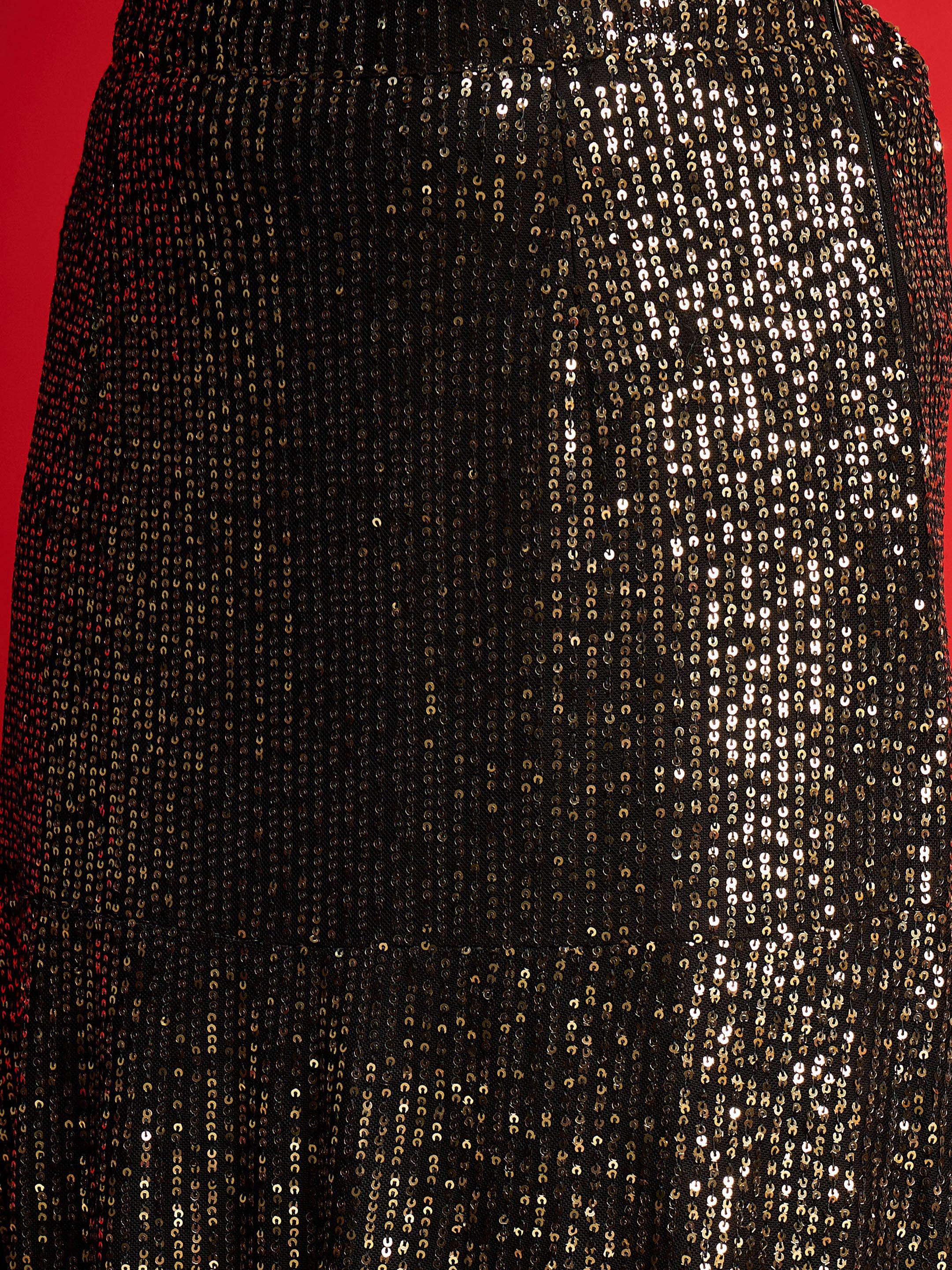 Women Black With Golden Sequence Crop Top With Fish Cut Skirt - Image 5