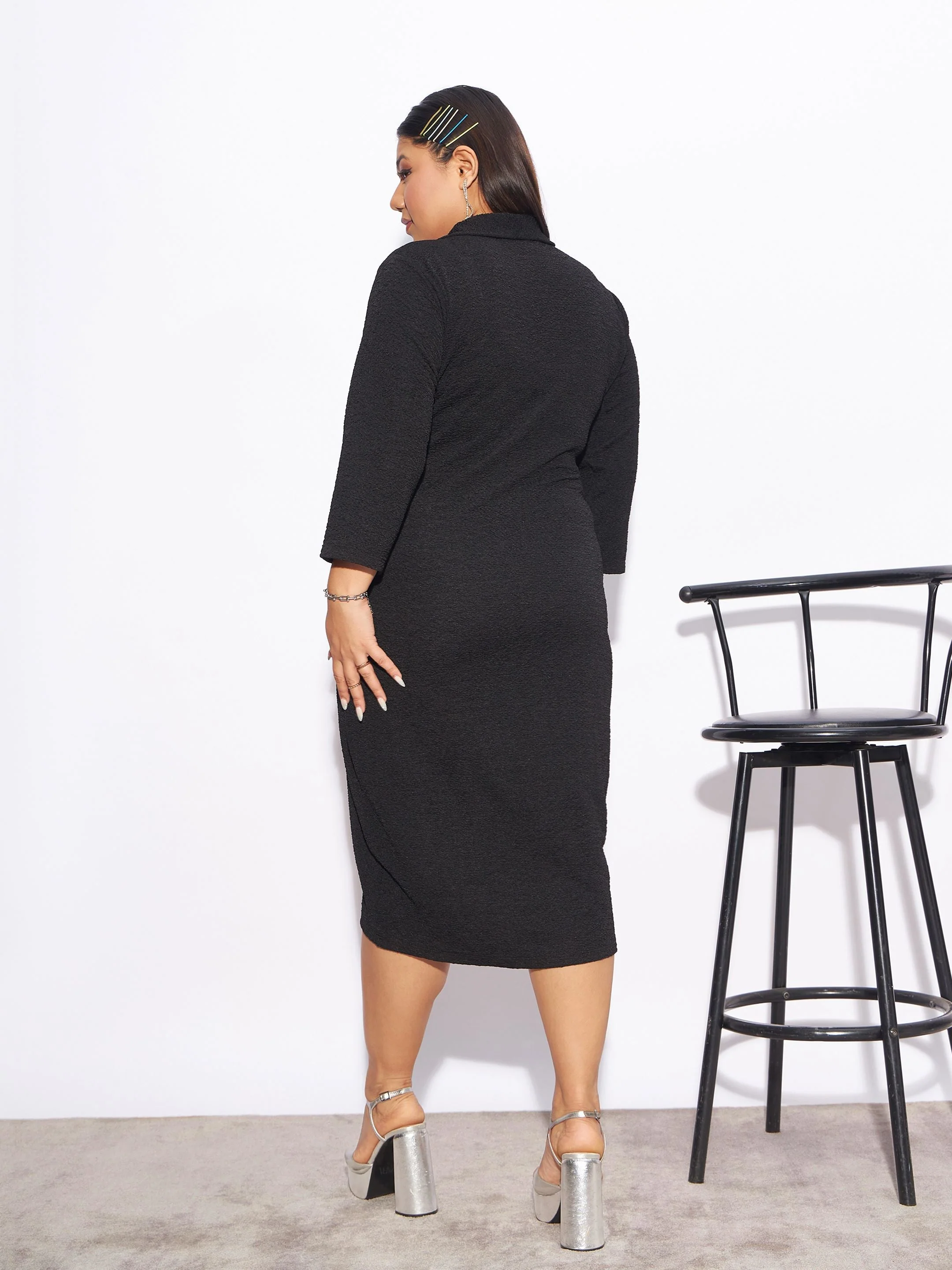 Women Black Wrap Bodycon Dress - Image 5