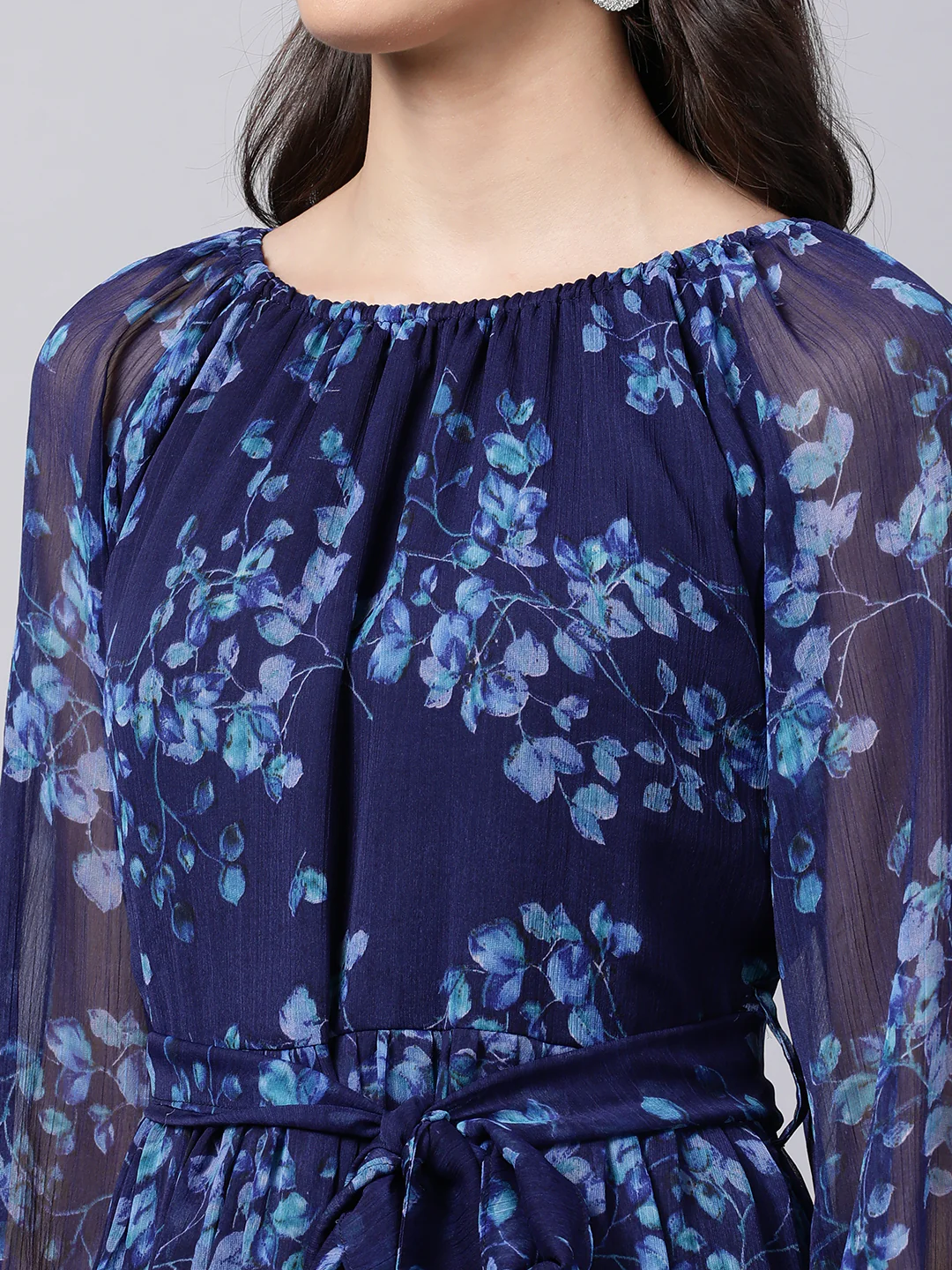 Women Bloom Navy Chiffon Dress - Image 6