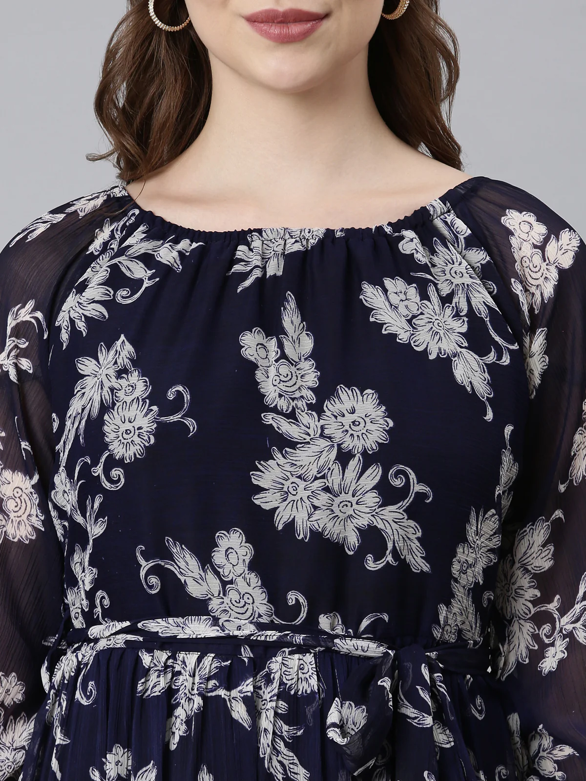 Women Bloom Navy Chiffon Dress - Image 8