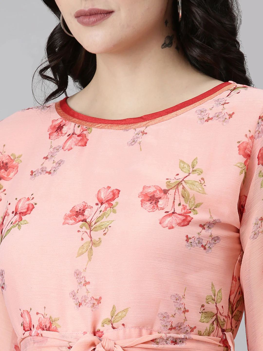 Women Bloom Peach Chiffon Dress - Image 8