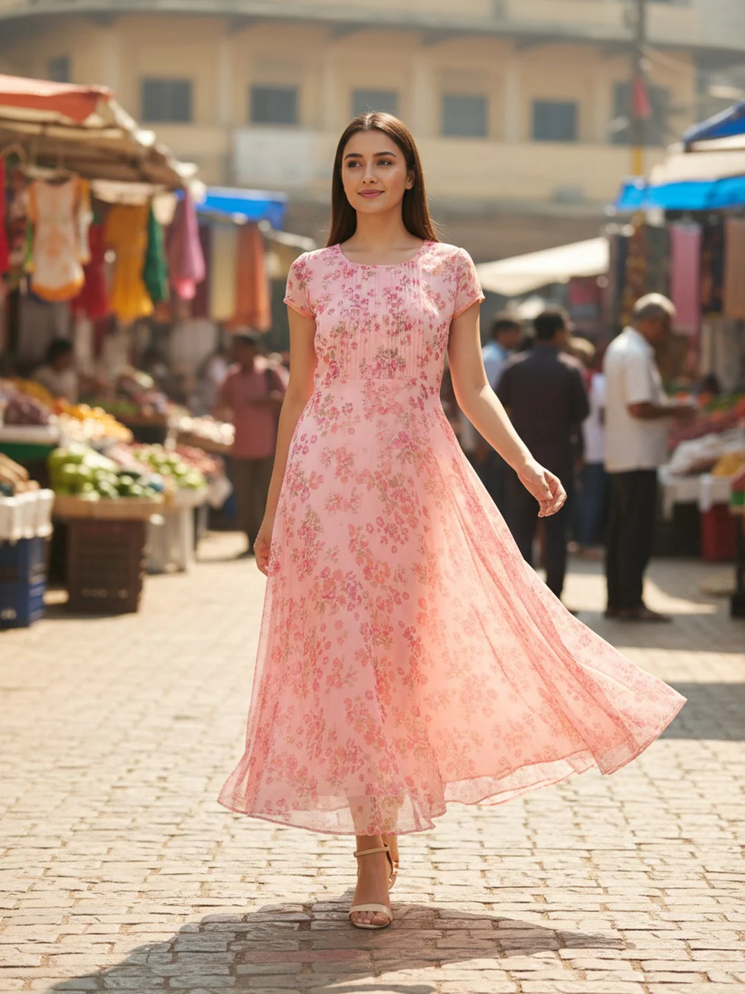 Women Bloom Pink Chiffon Dress - Image 2