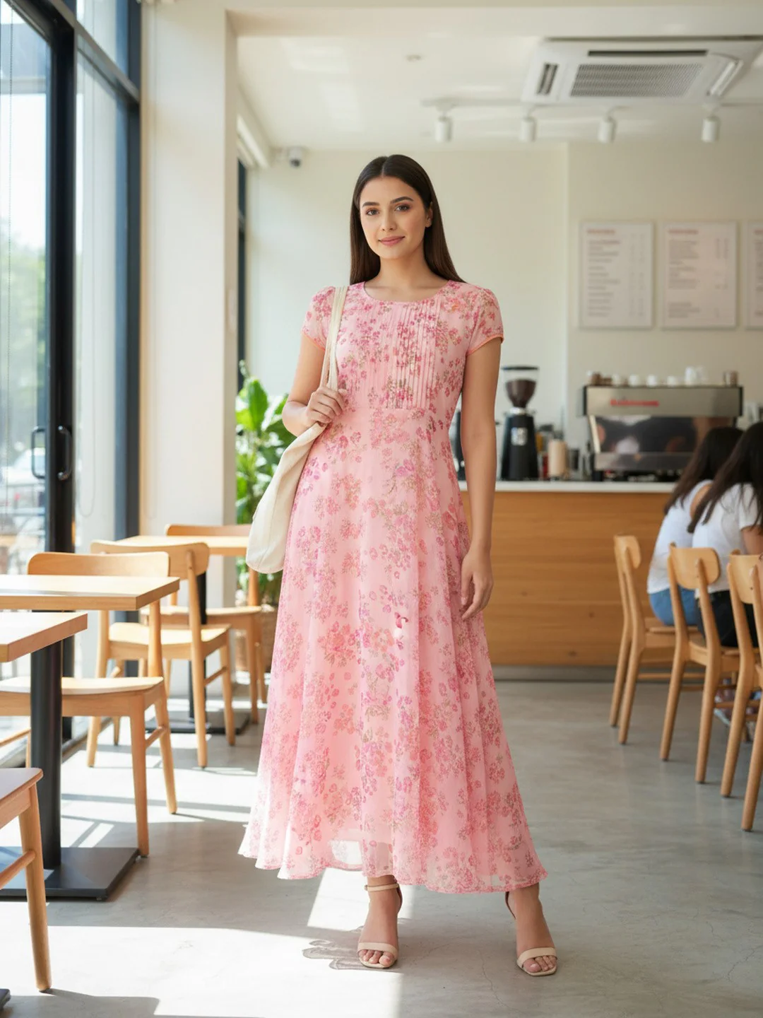Women Bloom Pink Chiffon Dress - Image 3