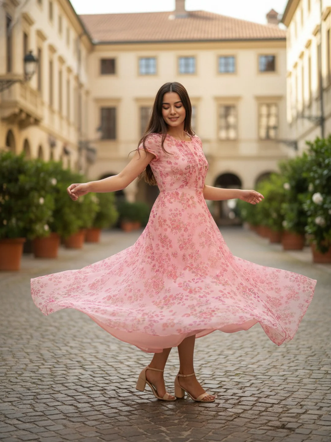 Women Bloom Pink Chiffon Dress - Image 5