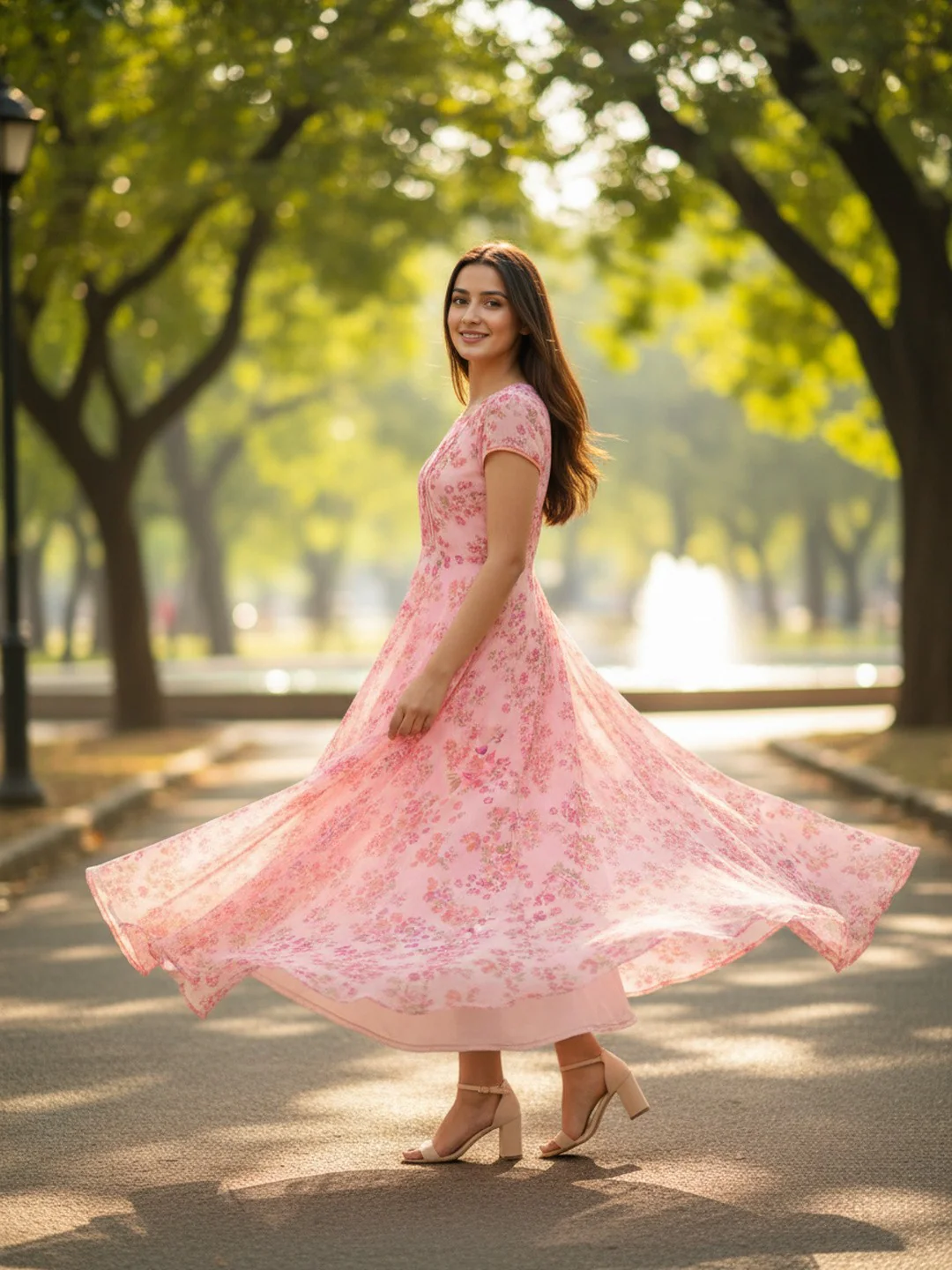 Women Bloom Pink Chiffon Dress - Image 7
