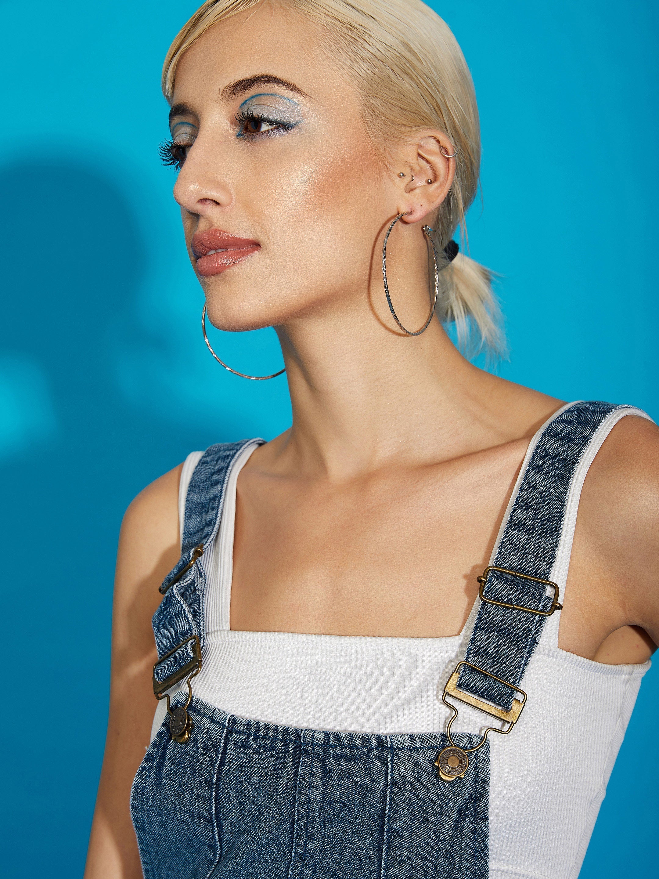 Women Blue Acid Wash Denim Distress Regular Jumpsuit - Image 4