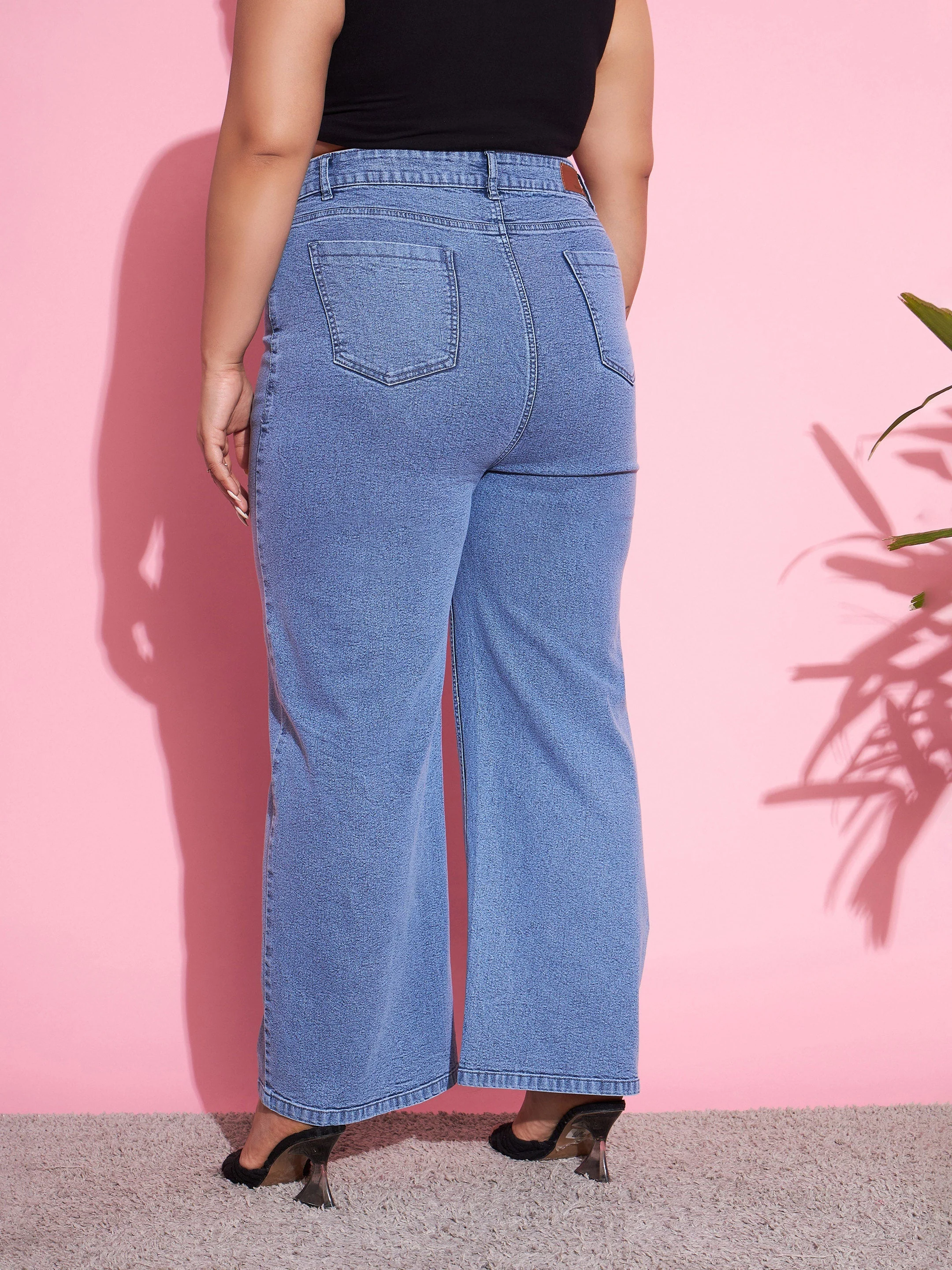 Women Blue Acid Wash Denim Straight Jeans - Image 5