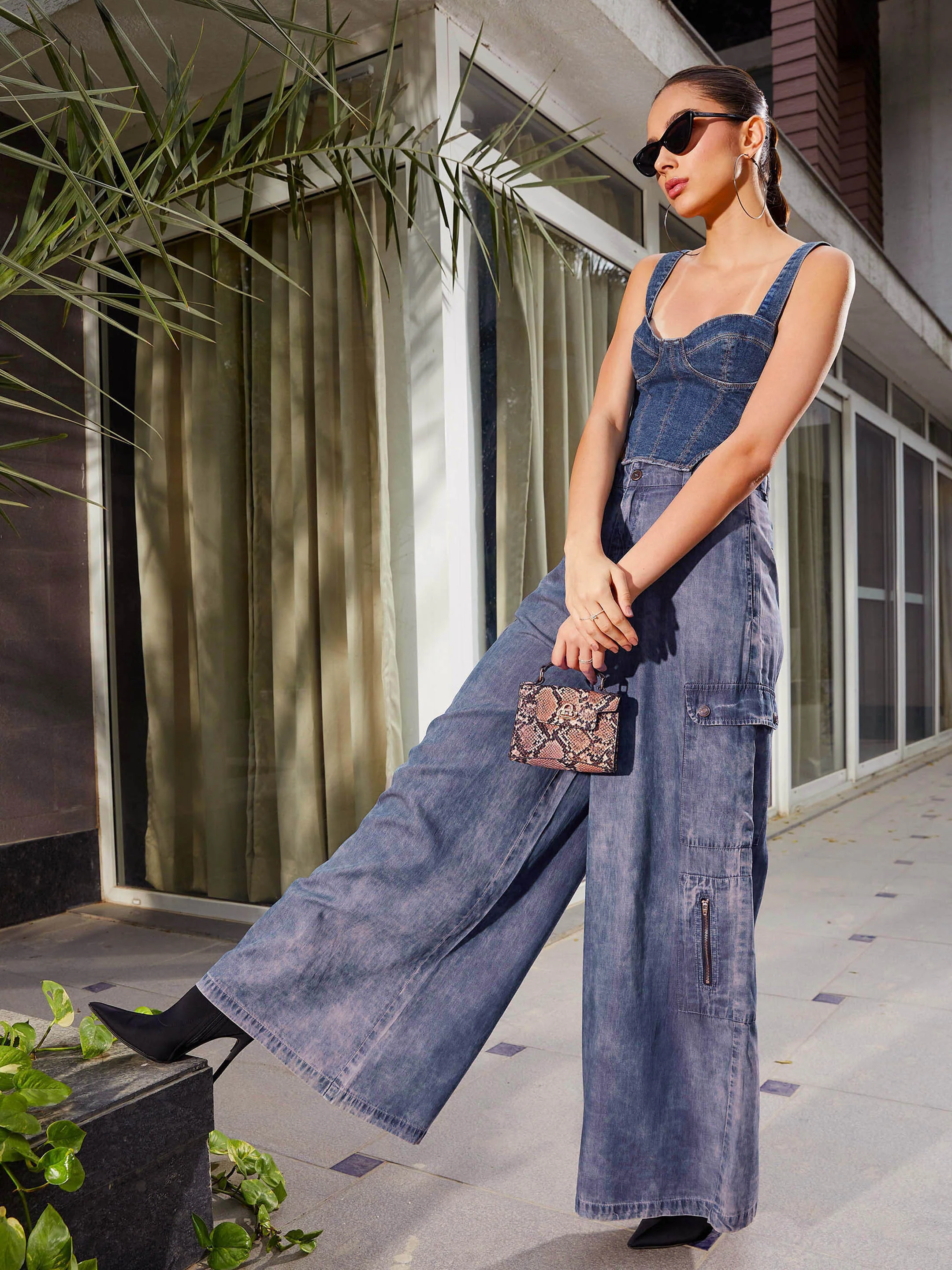 Women Blue Acid Wash Tencel Wide Leg Pants - Image 6