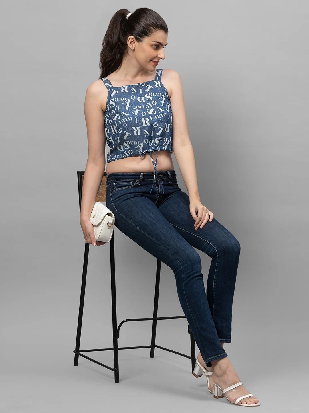 Women Blue Printed Crop Top - Image 6