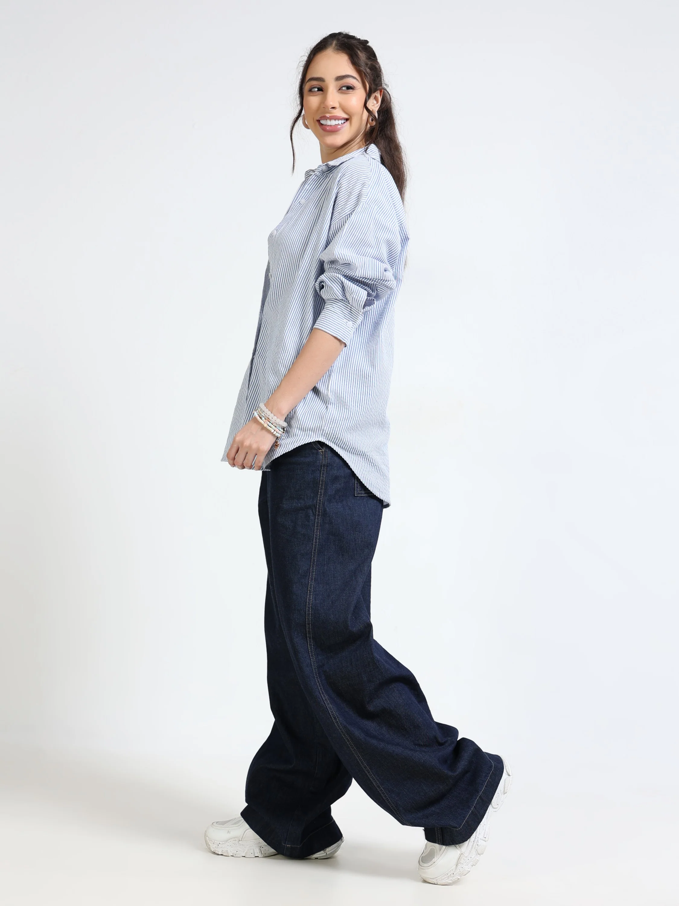 Women Blue See-Sucker Shirt - Image 2