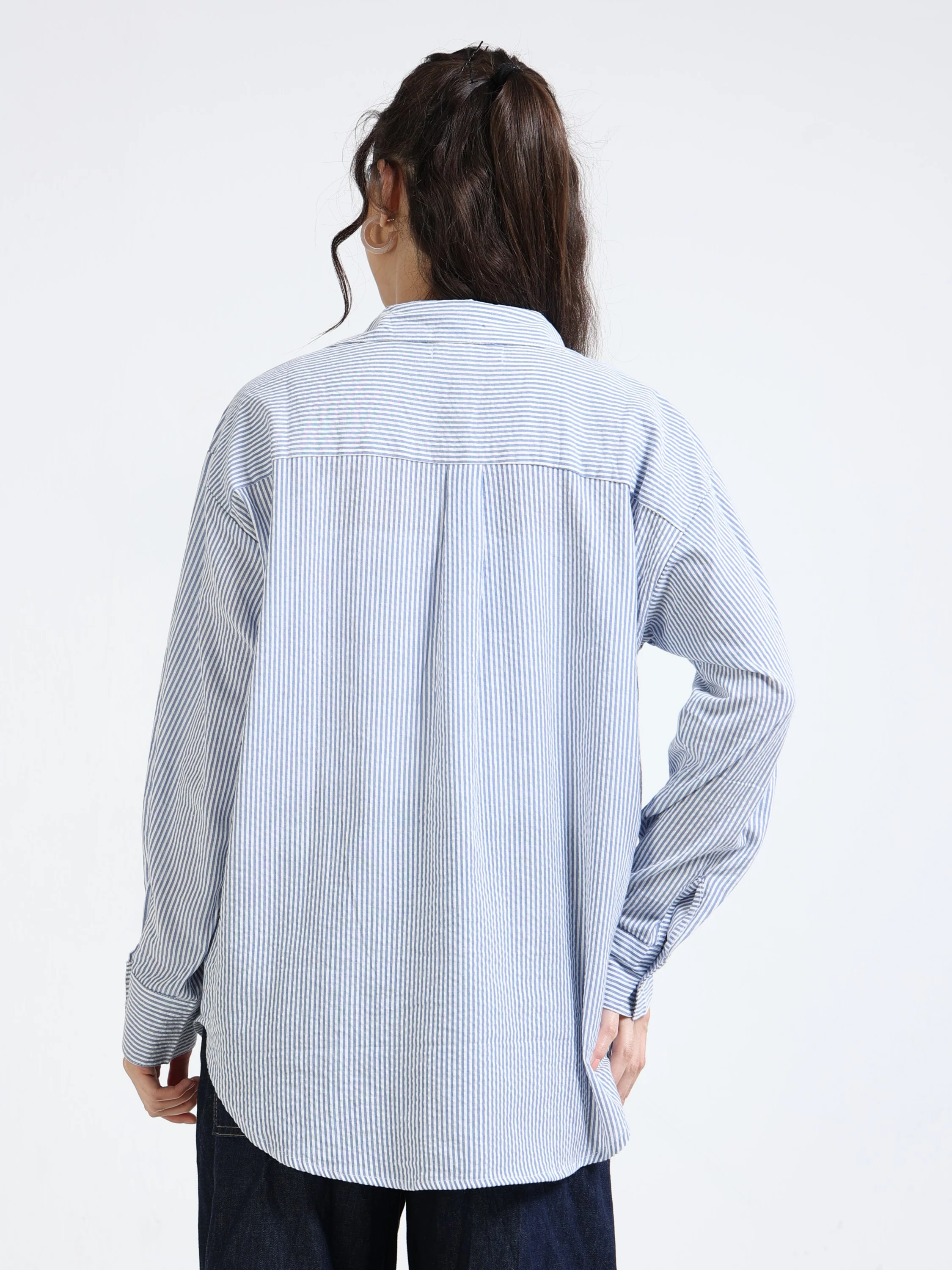 Women Blue See-Sucker Shirt - Image 4