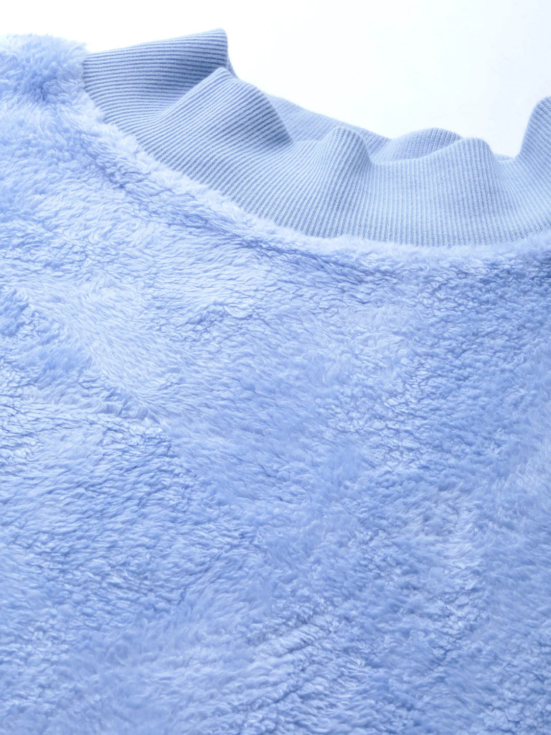 Women Blue Balloon Sleeve Faux Fur Sweatshirt - Image 5