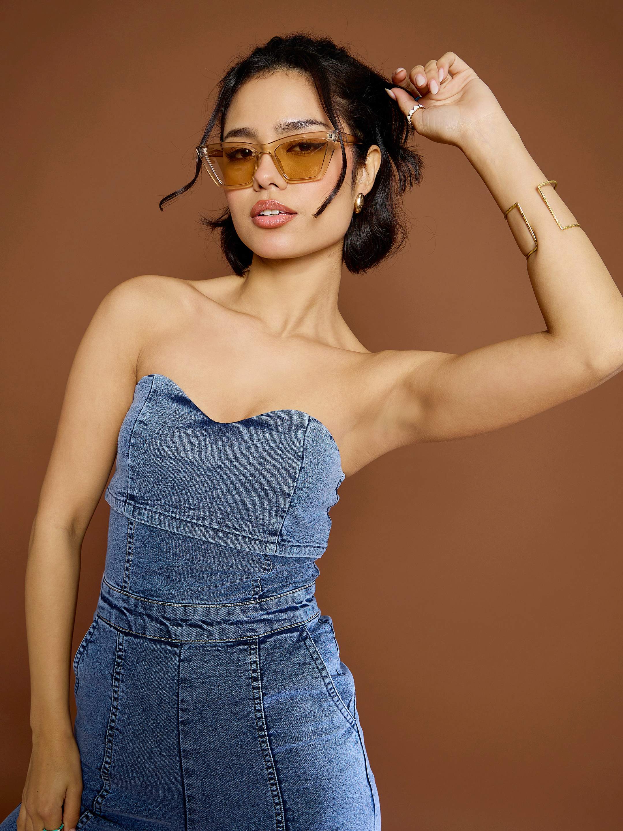 Women Blue Blast Denim Off Shoulder Jumpsuit - Image 2