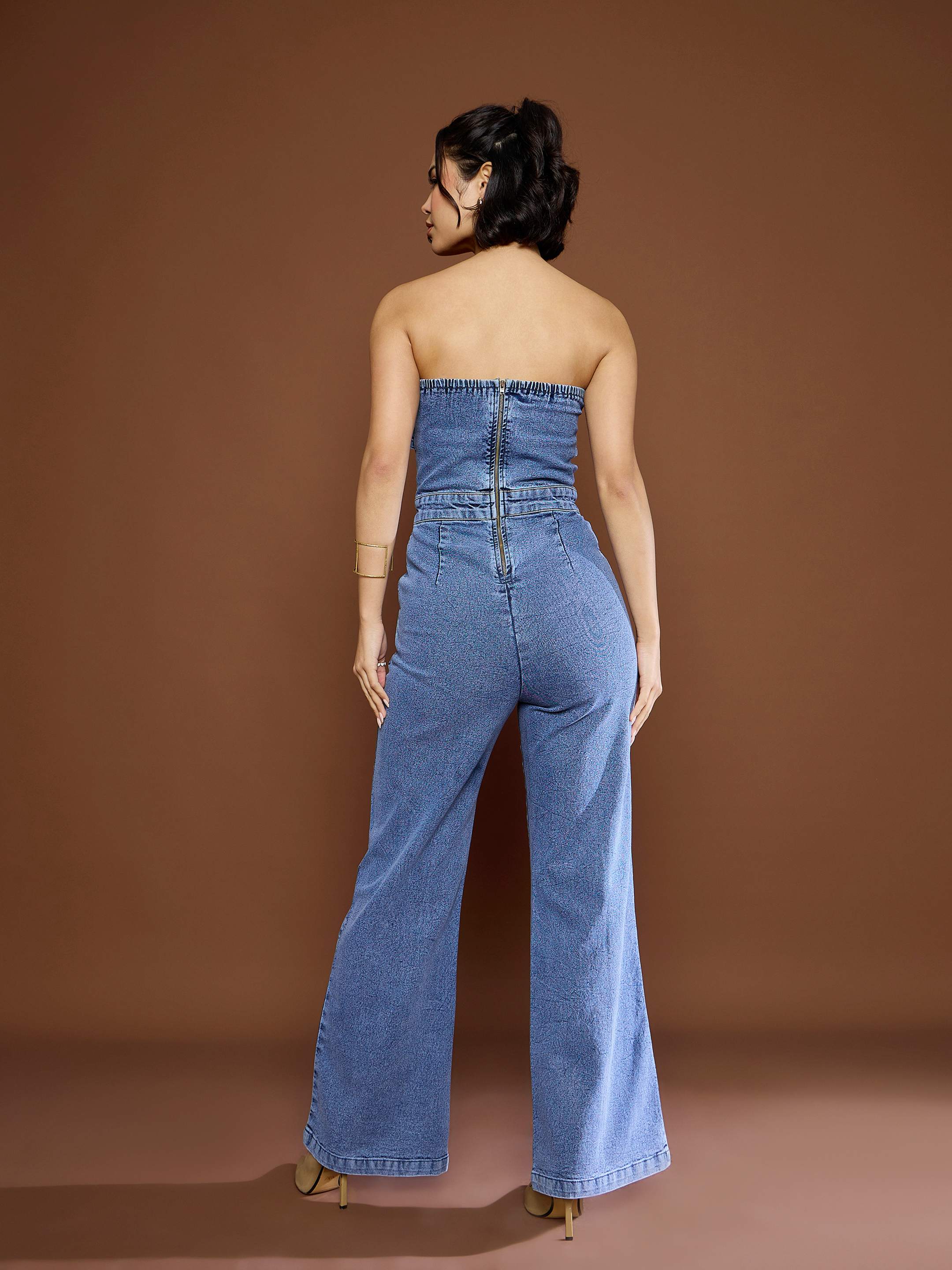 Women Blue Blast Denim Off Shoulder Jumpsuit - Image 5