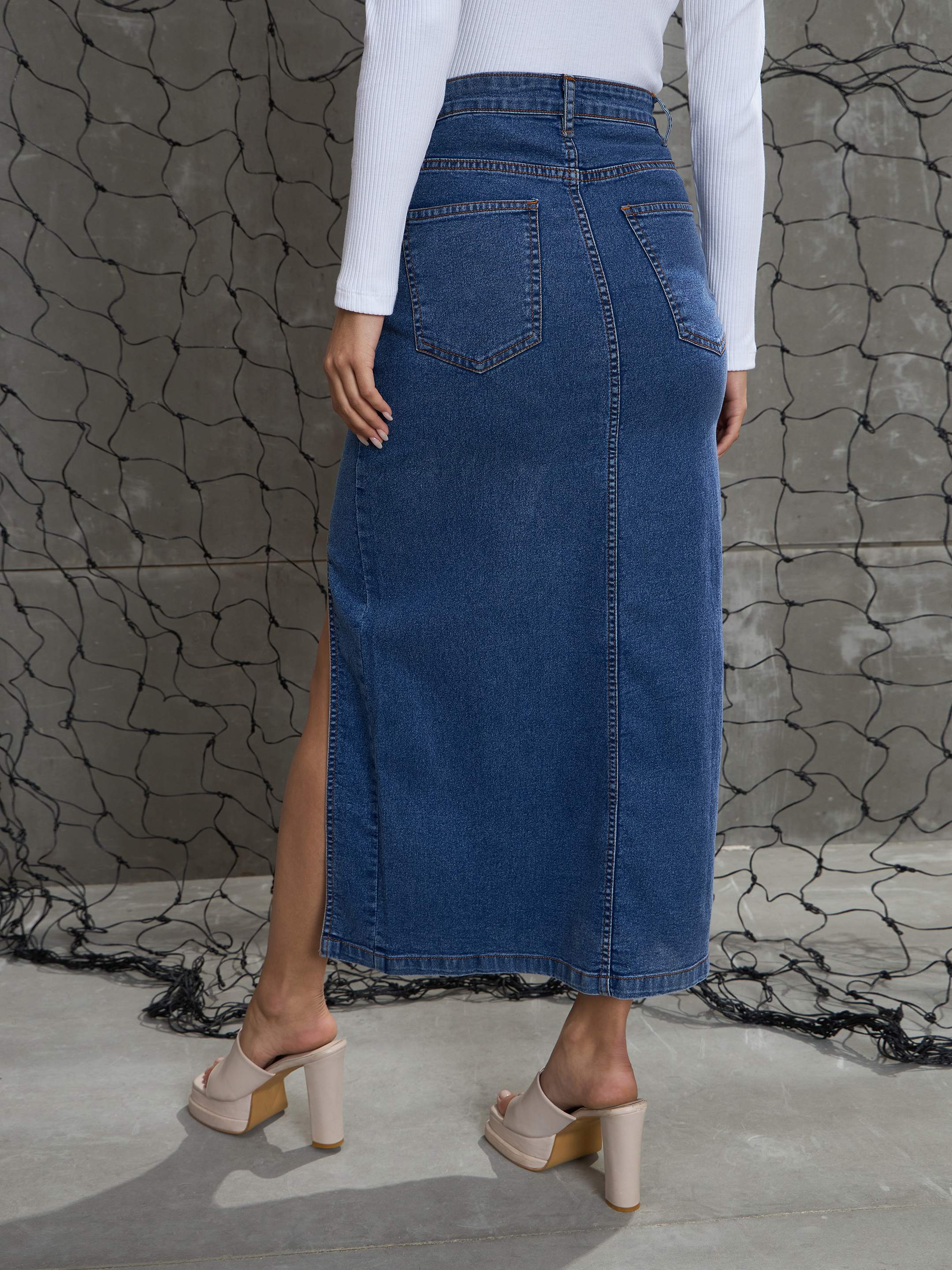 Women Blue Blast Front Slit Maxi Skirt - Image 5