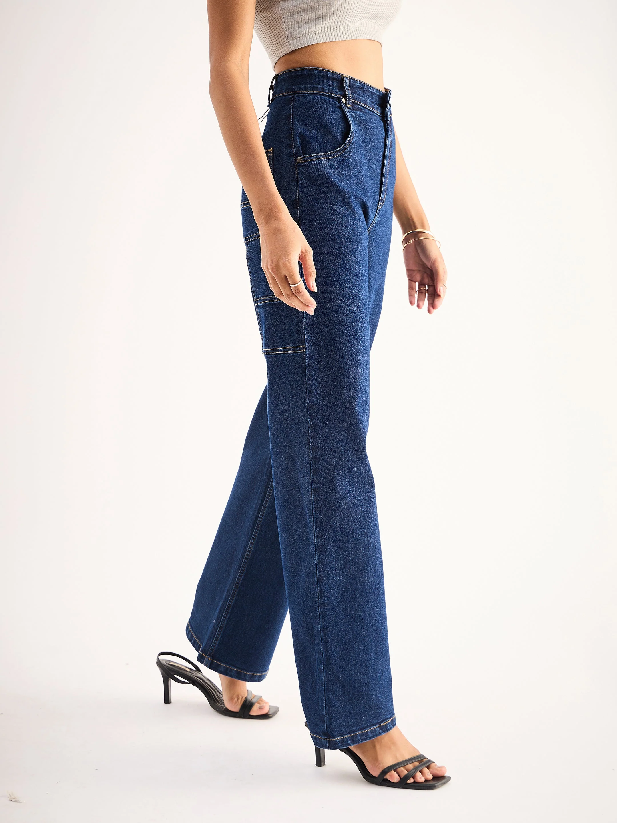 Women Blue Blast High Waist Back Pocket Jeans - Image 3