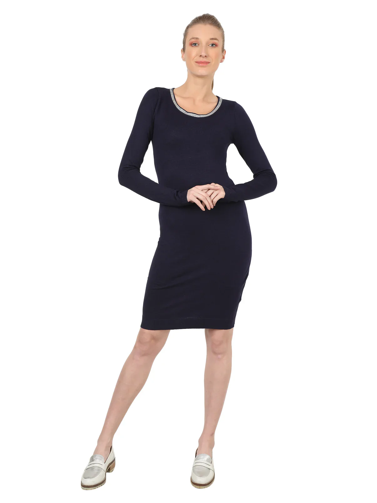 Women blue bodycon mini full sleeve dress - Image 4