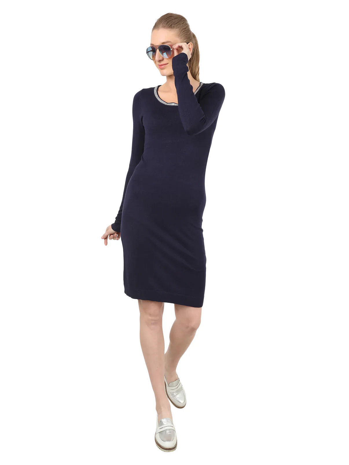 Women blue bodycon mini full sleeve dress - Image 5