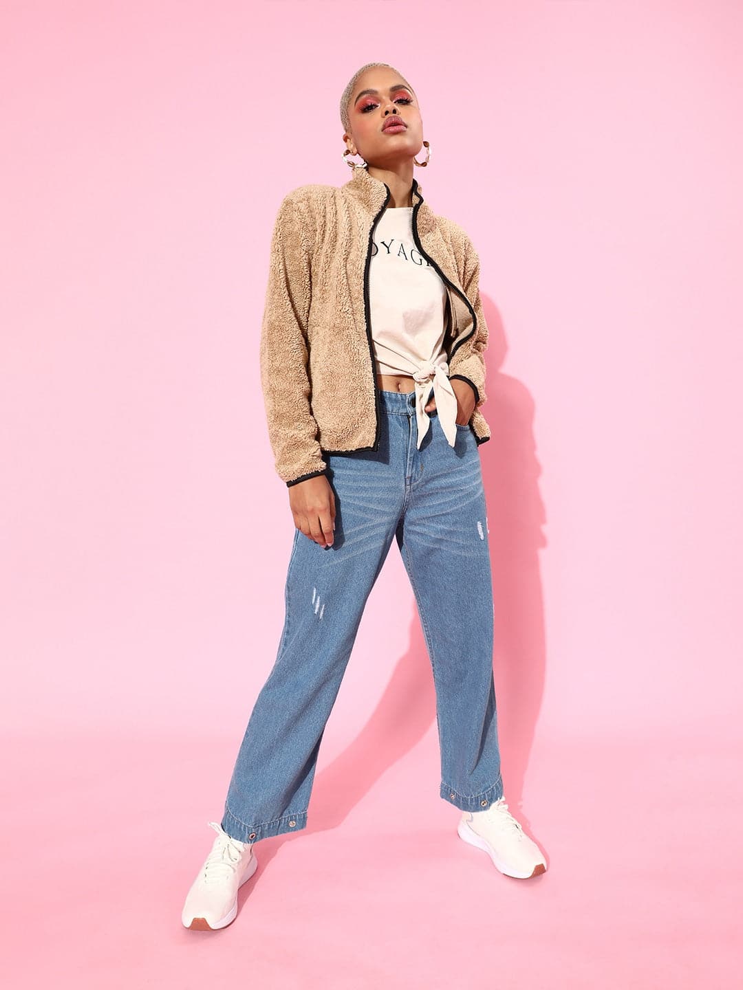 Women Blue Button-Hem Slouchy Jeans