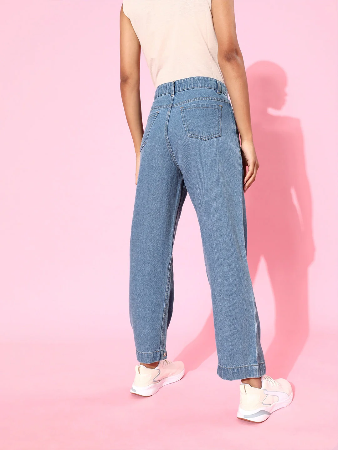 Women Blue Button-Hem Slouchy Jeans - Image 3