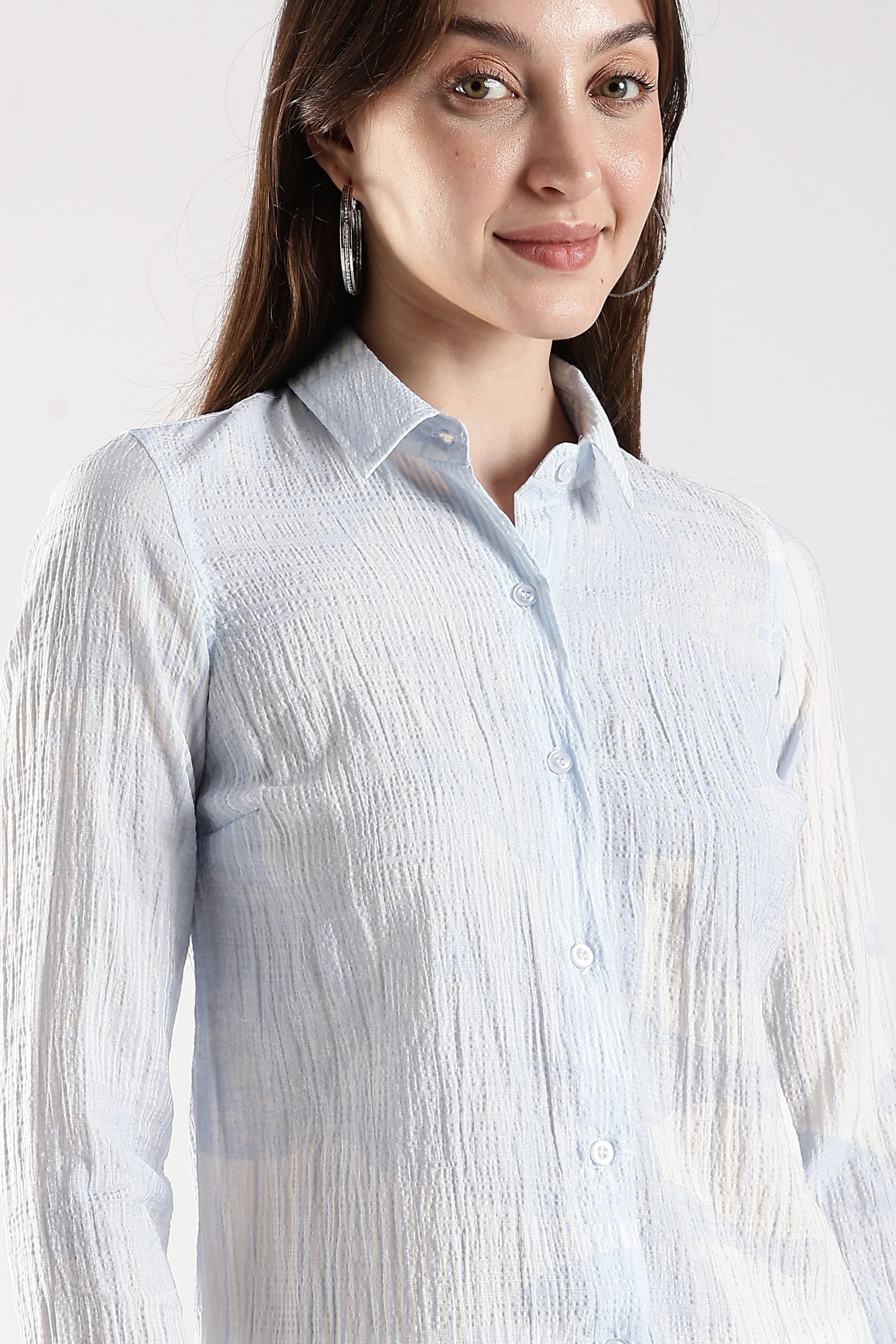 Women Blue Casual Full Sleeves Shirt - Image 2