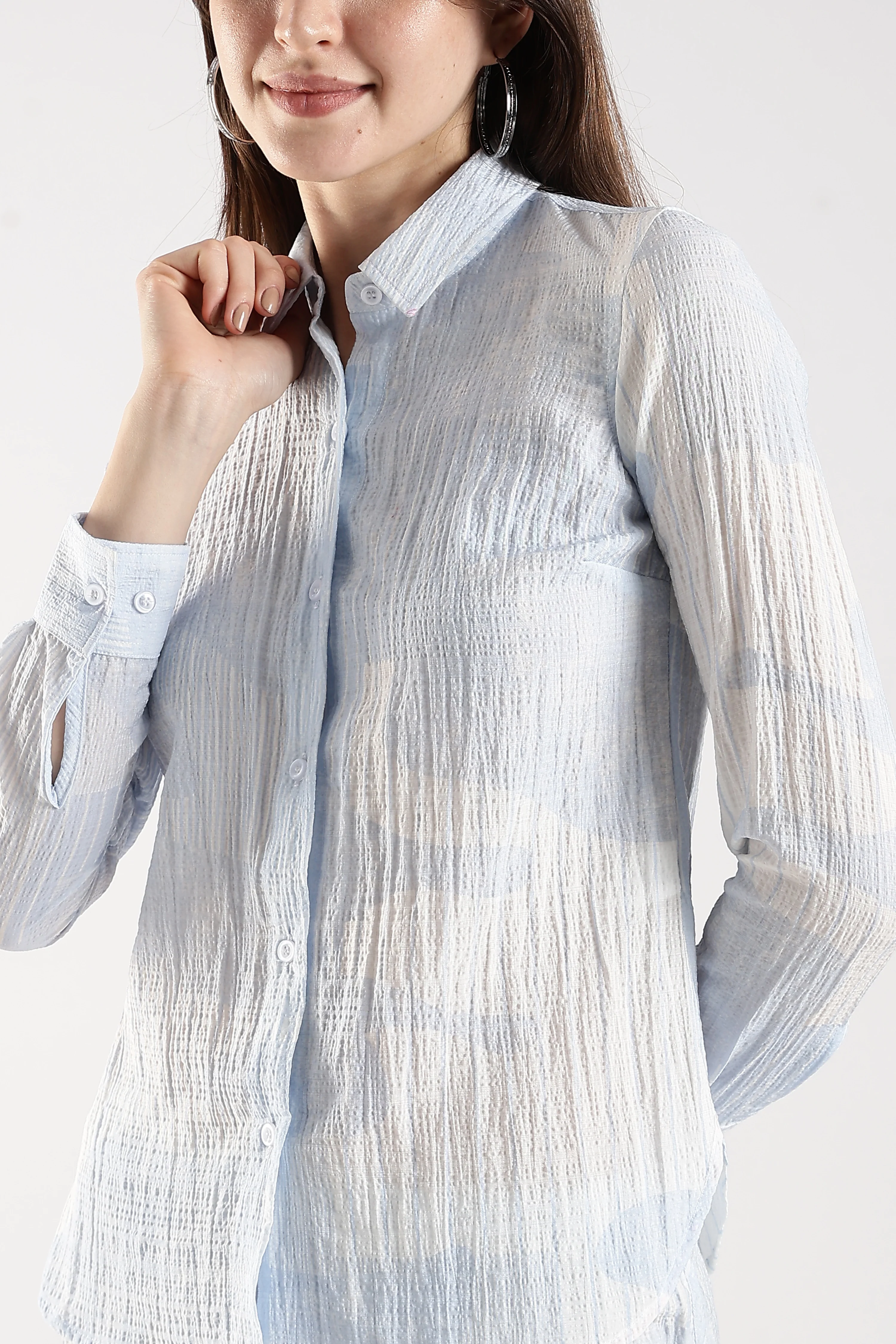 Women Blue Casual Full Sleeves Shirt - Image 3