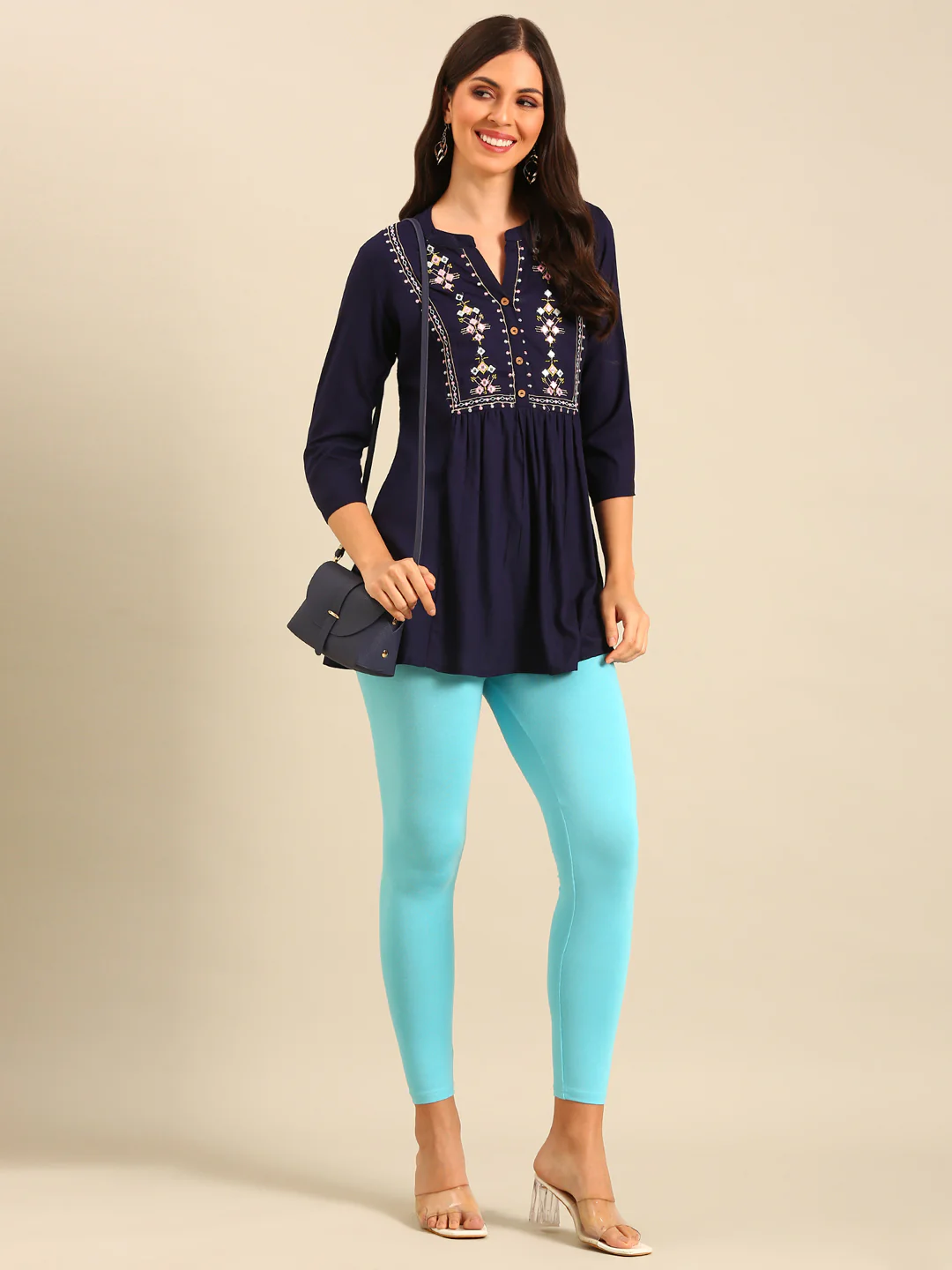 Women Blue Casual Leggings - Image 5
