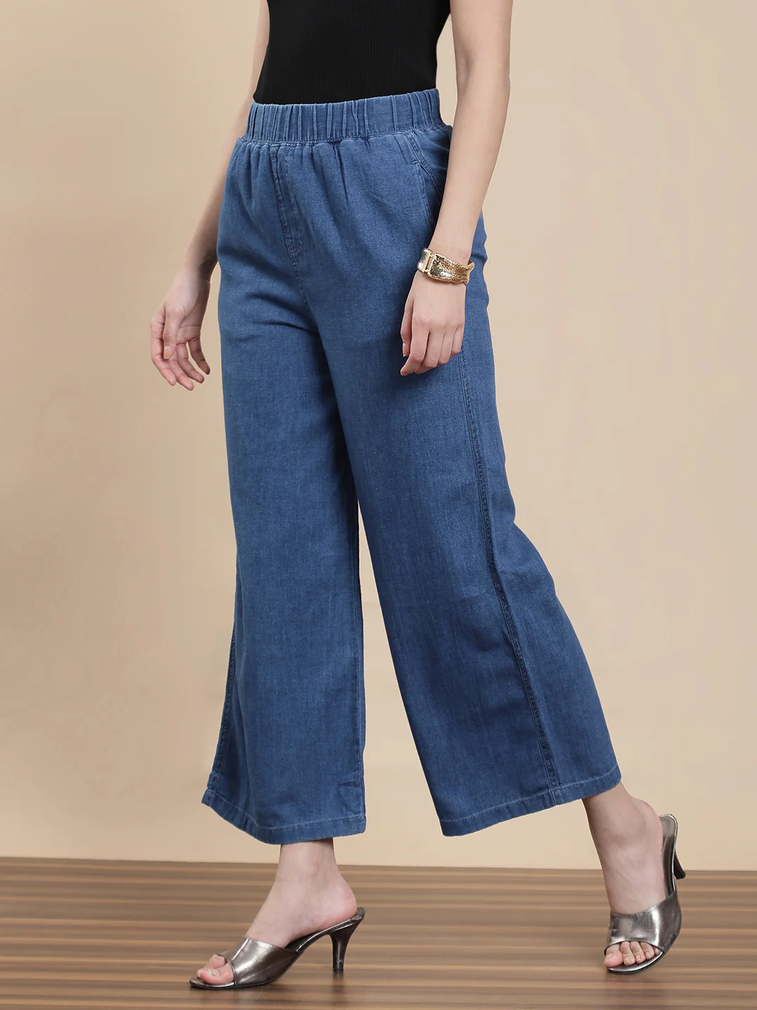 Women Blue Casual Palazzo - Image 4