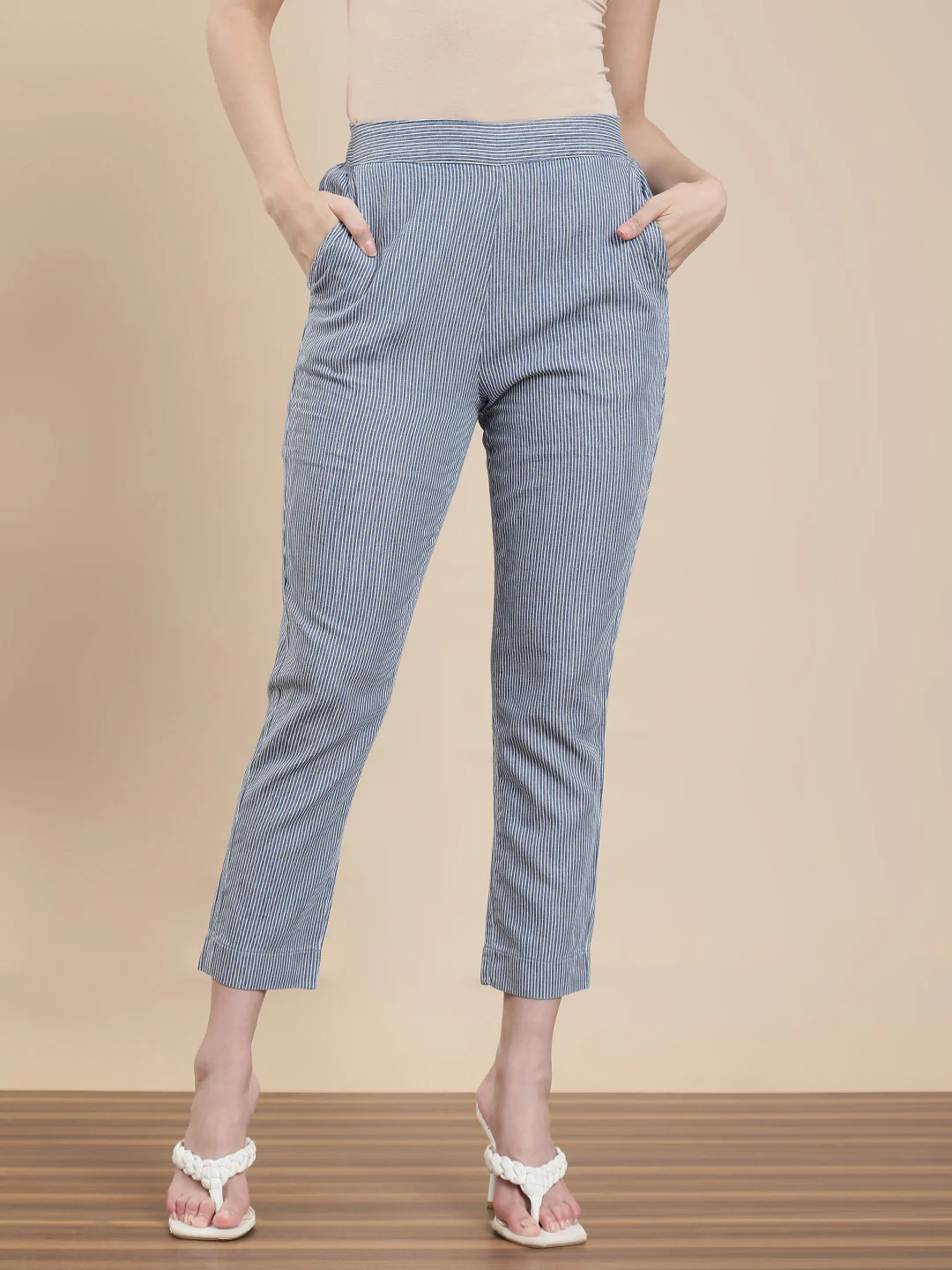 Women Blue Casual Pants - Image 3