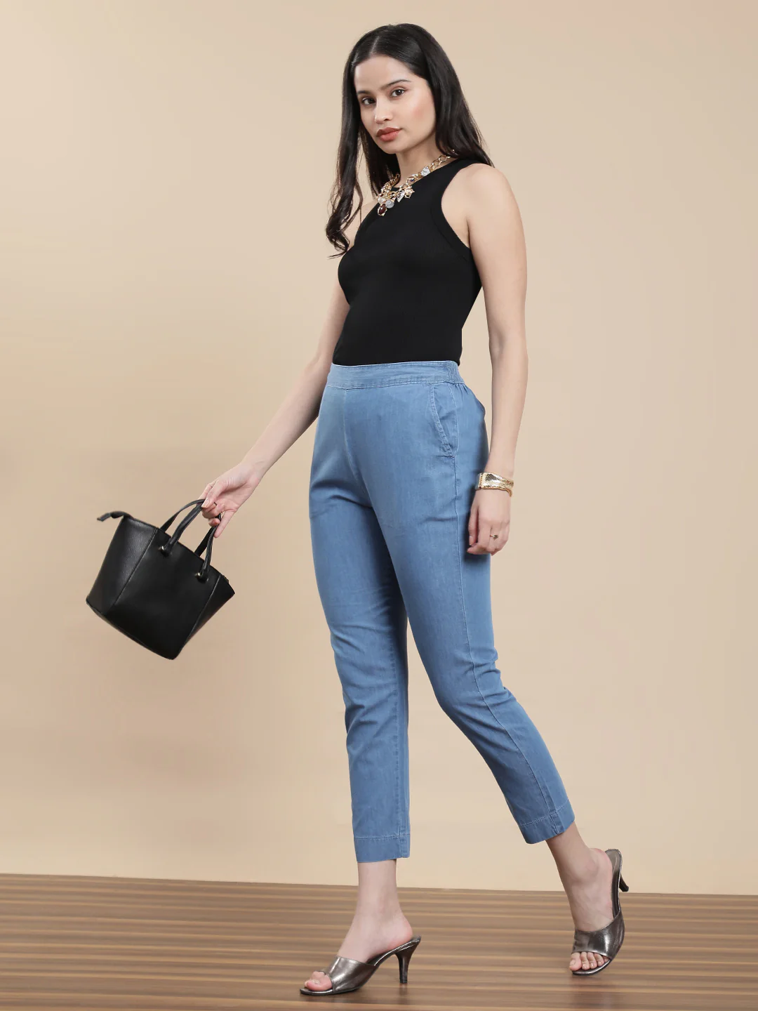 Women Blue Casual Pants - Image 5